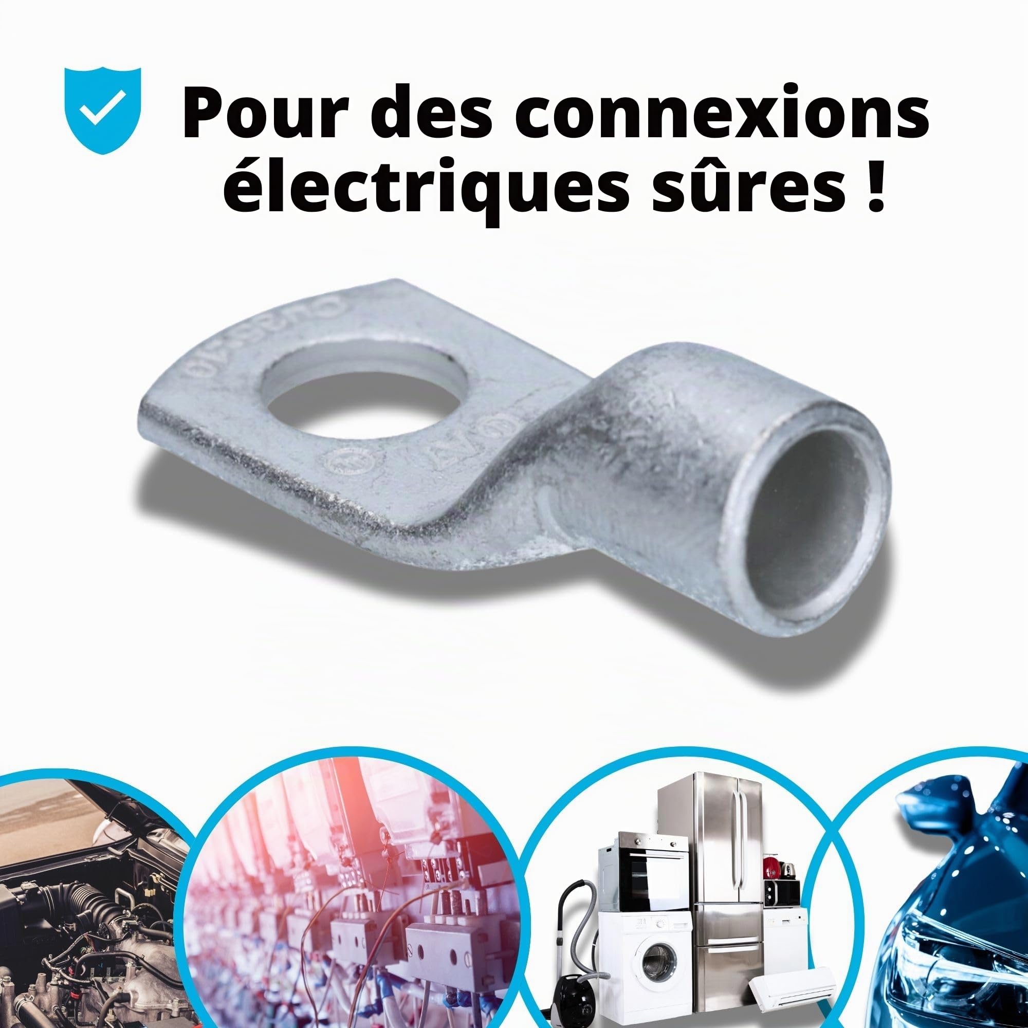 Cembre A7-M10 Lot de 10 Cosses de Câble 35 mm² M10 en Cuivre Étamé | Cosse à anneau non isolée pour batterie et automobile, connecteur tubulaire à sertir pour raccordement électrique stable