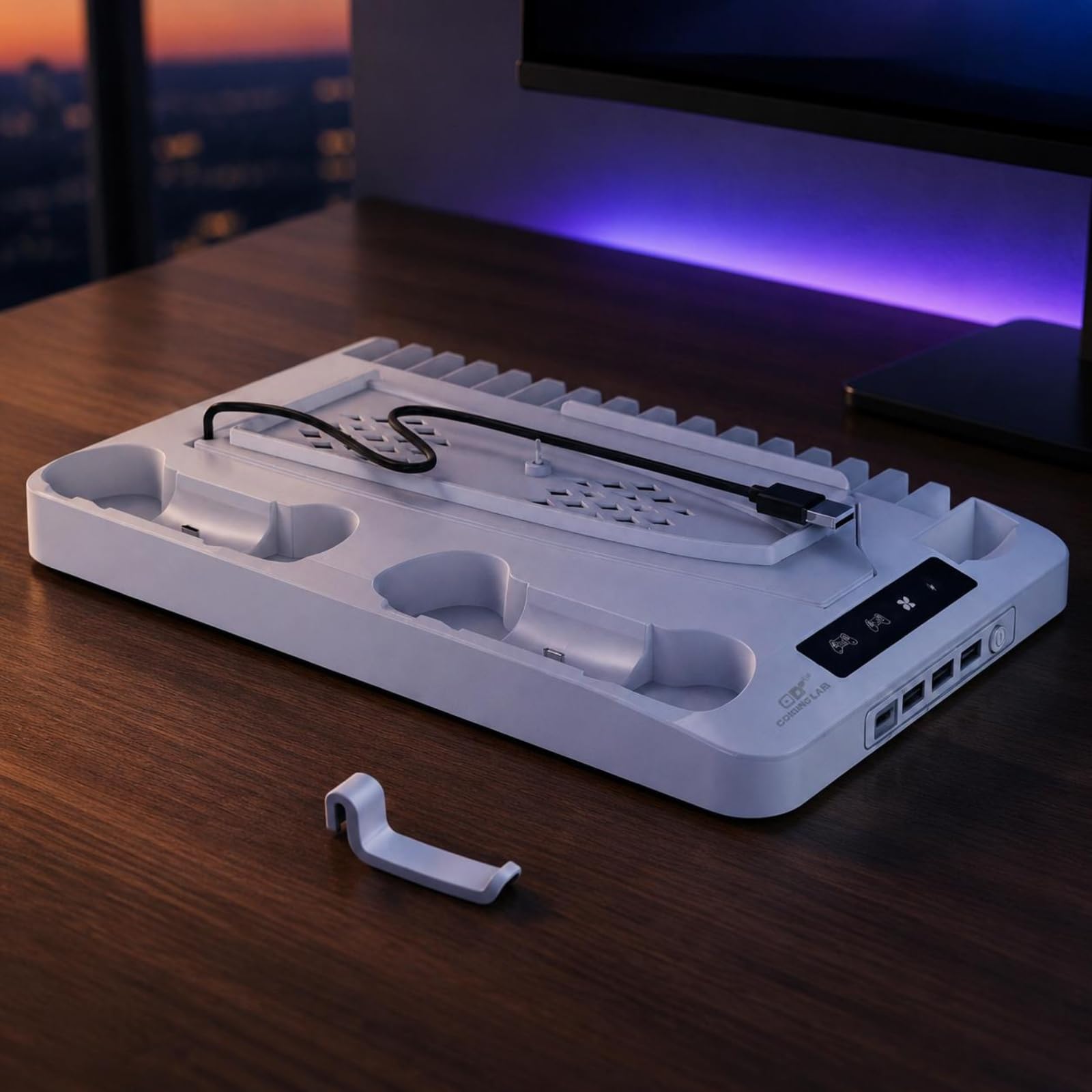 Base di Raffreddamento per Console Supporto Ventilato Doppia Ventola Dock Rgb Stazione di Ricarica Controller con Porte Usb Usb C Struttura Adatto per, Nero, Nero