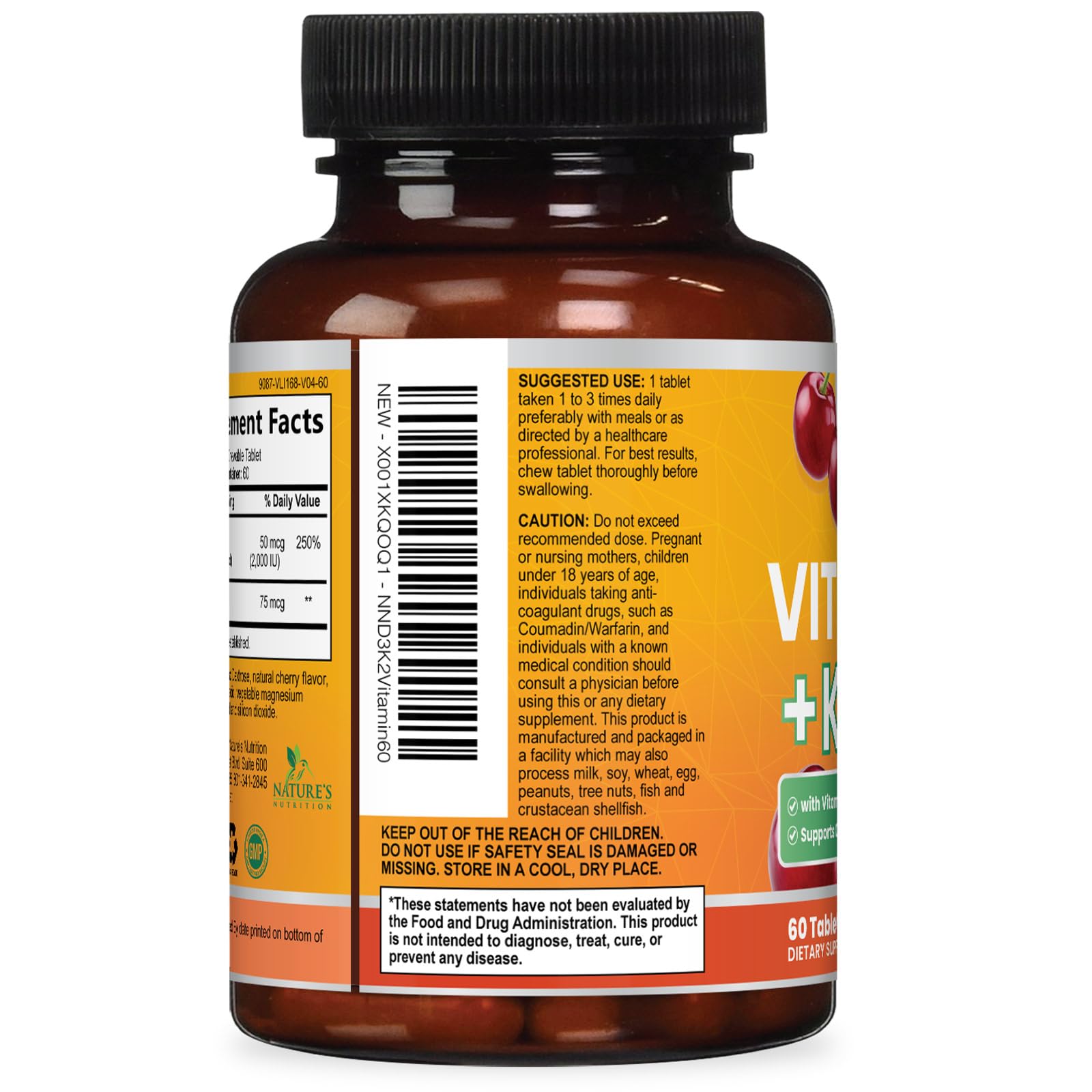 Vitamin D3 K2 Supplement 2000 IU D3 - Extra Strength MK-7 K with Vitamin D3 - For Immune Support, Heart, Teeth & Bone Health - Easy to Swallow, Max Absorption D3K2 Chewable, Berry Flavor - 60 Tablets — Amazon image 8