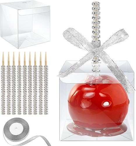Miniatura 13 de MGWOTH Cajas de manzana de caramelo con agujero para palos brillantes, juego de 20 cajas de caramelo con kit de envoltorio para manzanas con