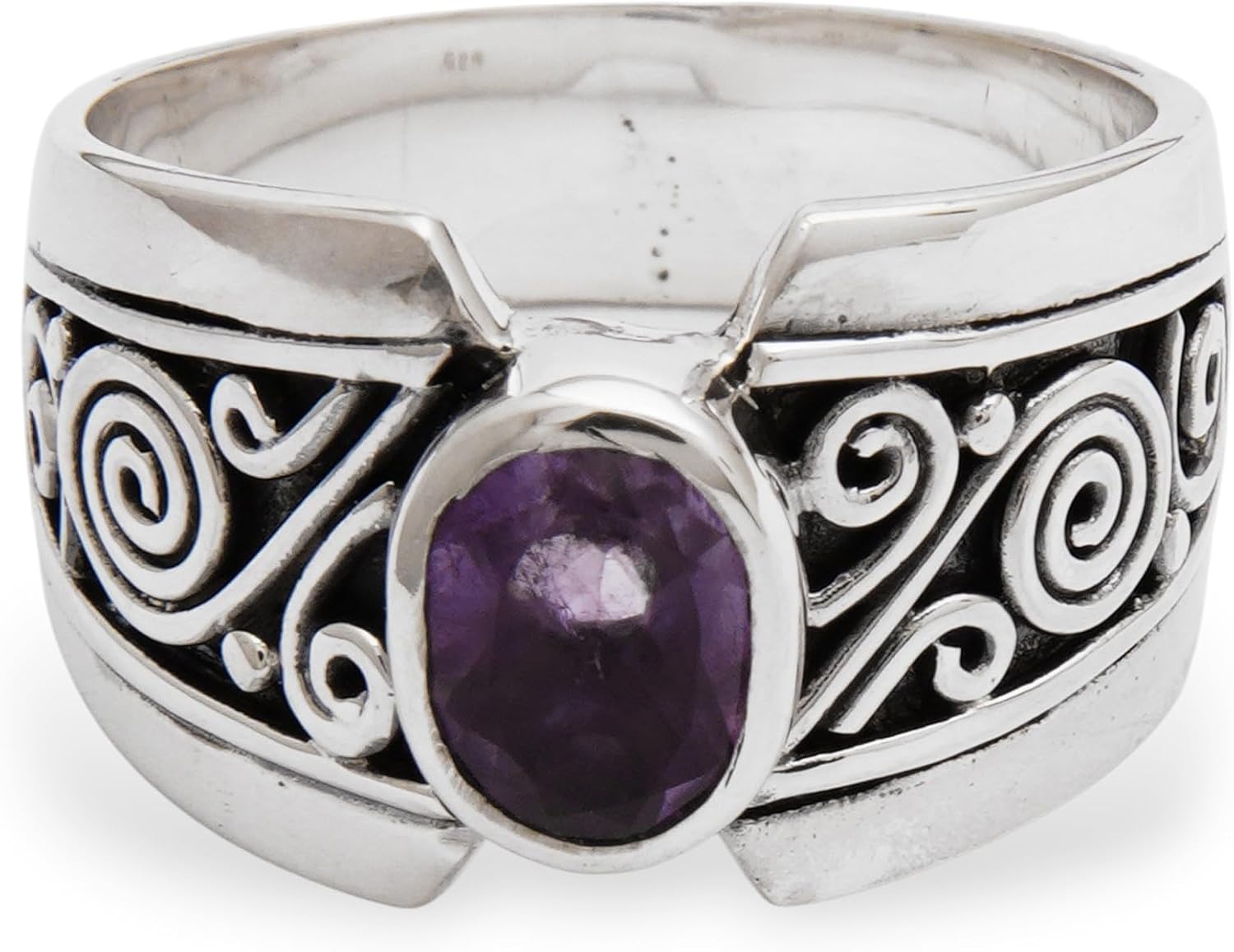 NOVICA Artisan Handmade Amethyst Single Stone Ring .925 Sterling Silver with Purple Indonesia Birthstone 'Purple Karma'
