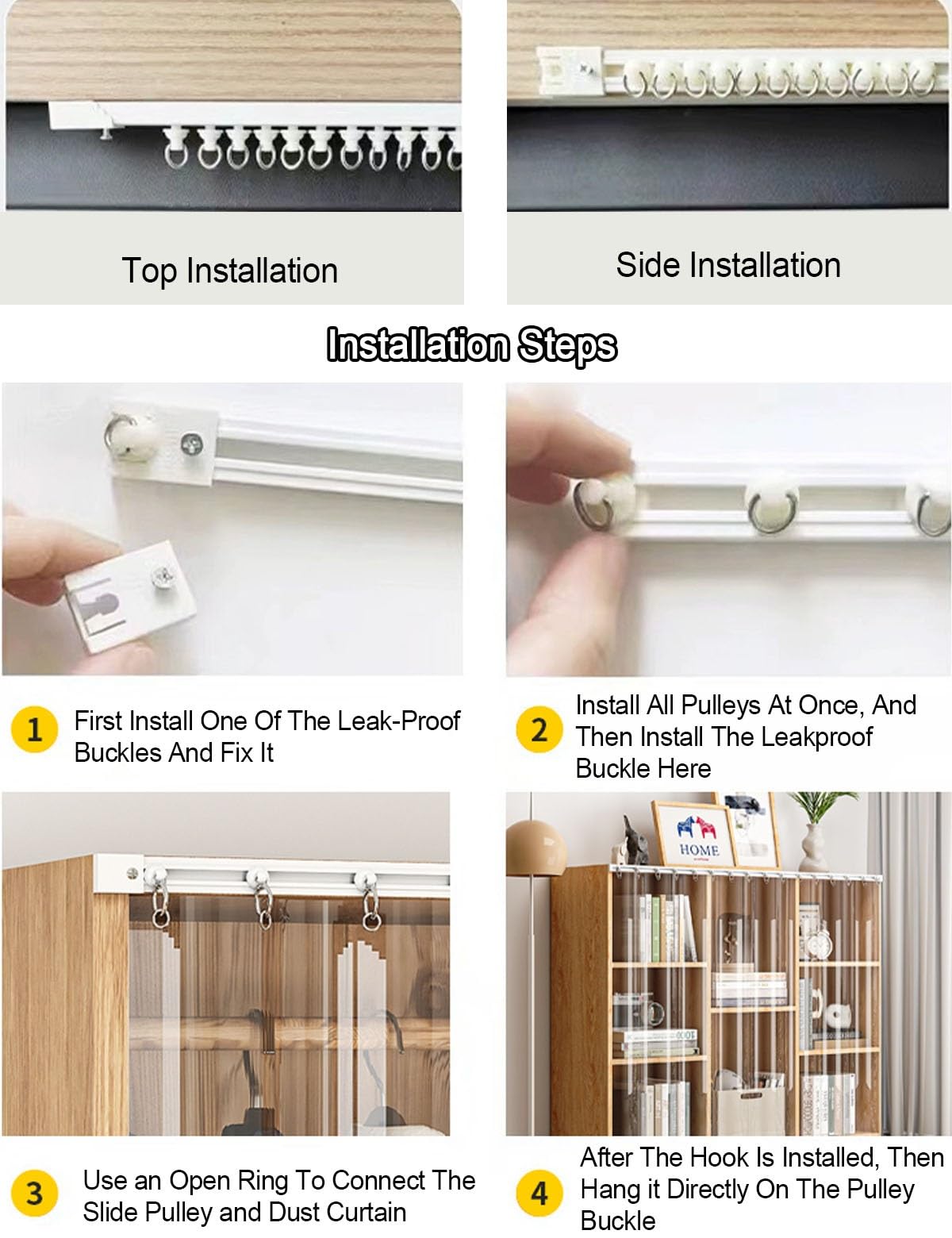 Rideau de placard imperméable transparent anti-poussière pour placard ouvert ou sous lavabo, idéal pour chambre à coucher et salon, 9 tailles disponibles