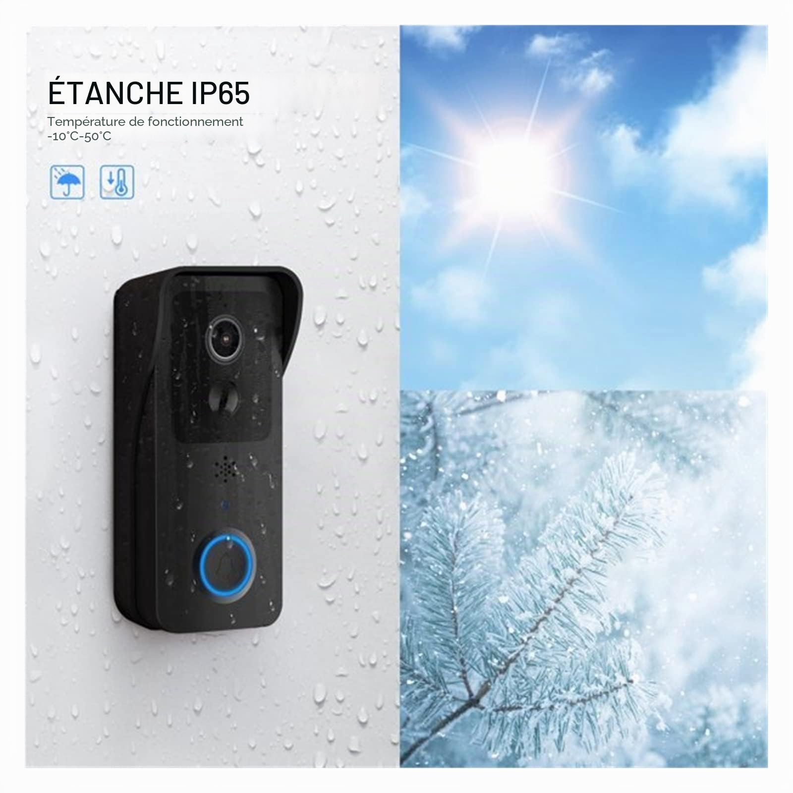 Sonnette vidéo Tuya Sonnette vidéo 5G/2.4GHz Double extérieur sans Fil Sonnette de Porte 1080P étanche IP54 Maison Intelligente interphone Porte téléphone caméra