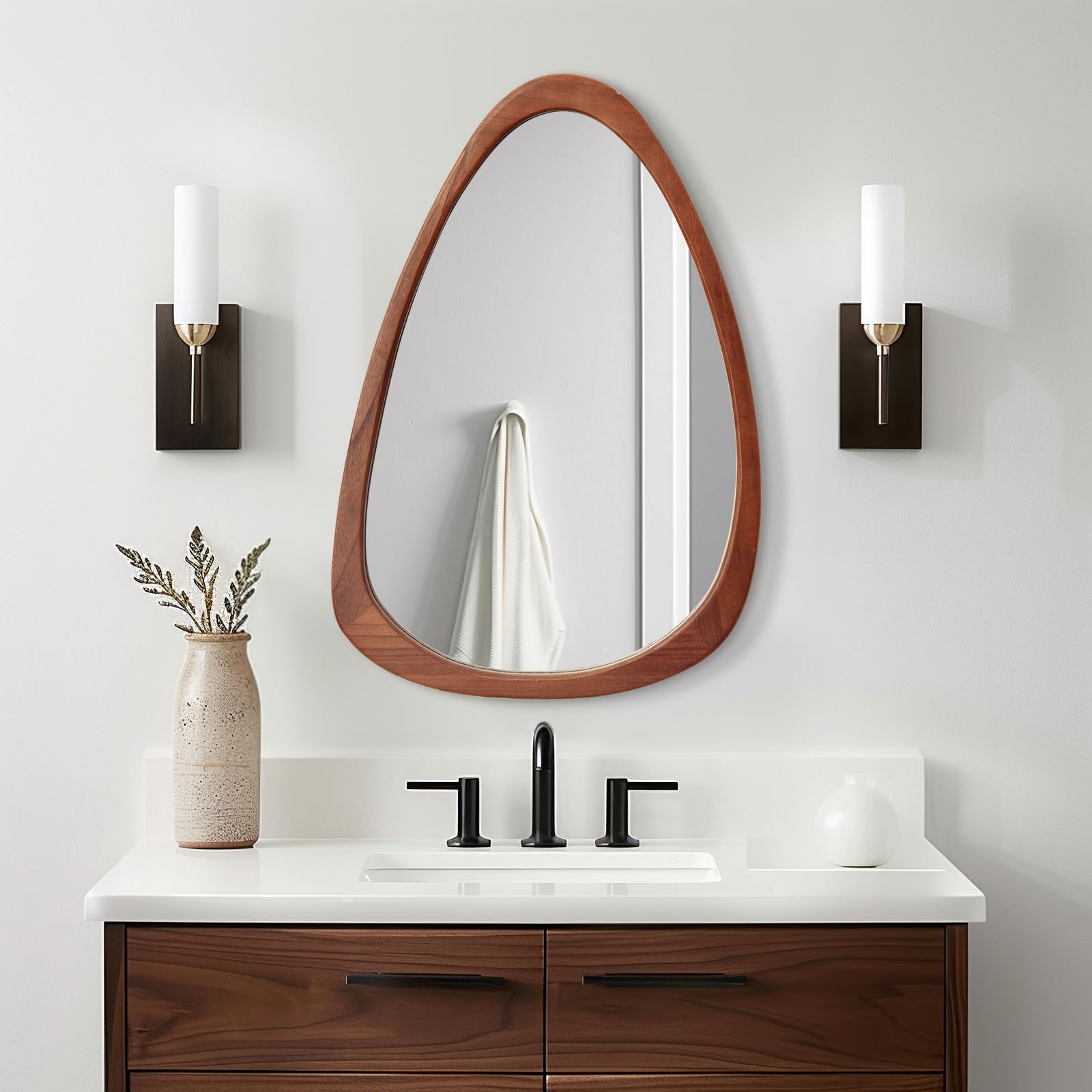 Gumcoly Espejo Asimetrico Pared, Espejo Irregular, Espejo Madera Pared, Espejo Pared Grande, 42 * 62CM Espejo Decorativo Pared, Espejo recibidor Entrada Marrón