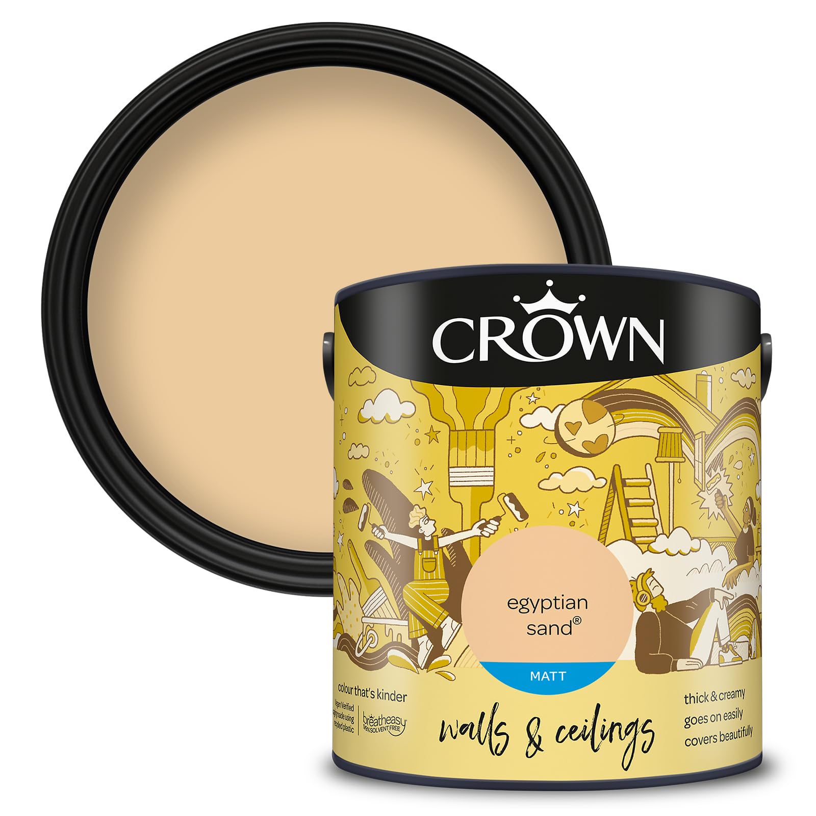 (Egyptian Sand) Crown Matt Paint Emulsion Walls & Ceilings 2.5L 5010131361746