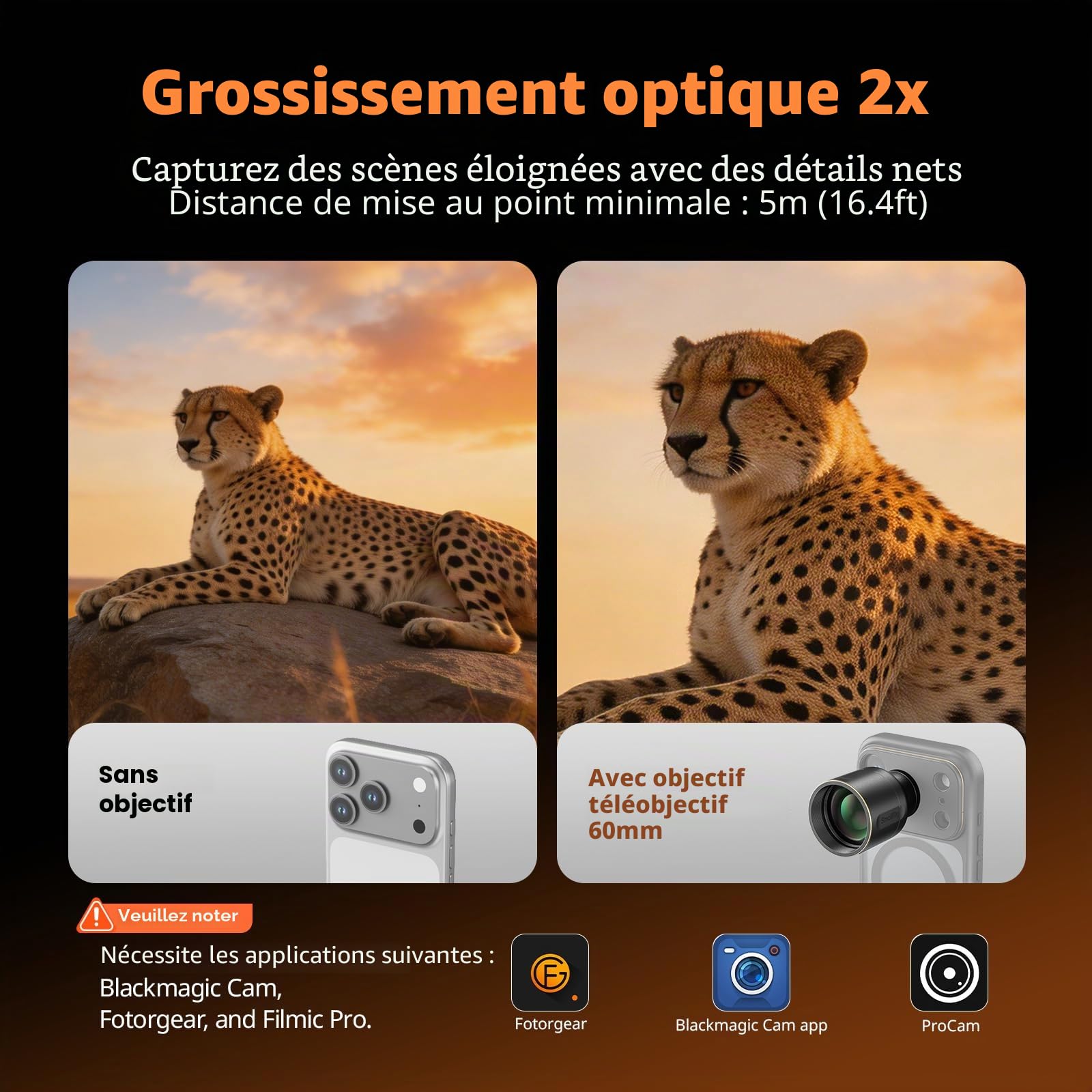 SMALLRIG 5920 Lot de 2 objectifs téléphoto pour iPhone 17/16/15 Pro Max, 2 lentilles de Magnification HD avec monture en T pour coque de téléphone, compatible avec smartphone 4x/5x/8x