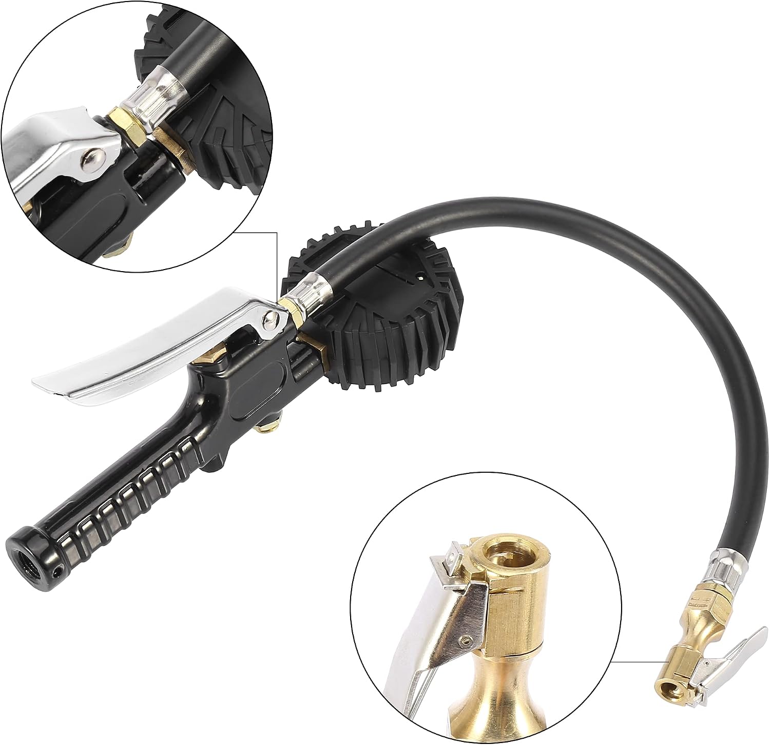 X AUTOHAUX 3 to 300PSI Portable Digital Tire Pressure Gauge Inflator Quick Clip Inflated Deflation with 3 Type Air Intake Nozzles Set for Car Motorcycle Bike