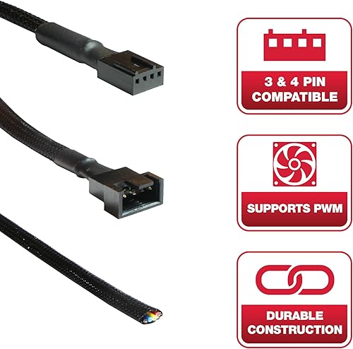 Miniatura 2 de BUYMINERS.CA PWM - Cable de extensión de ventilador de PC de 10.5 pulgadas, duradero, cable de extensión de ventilador de nailon trenzado negro