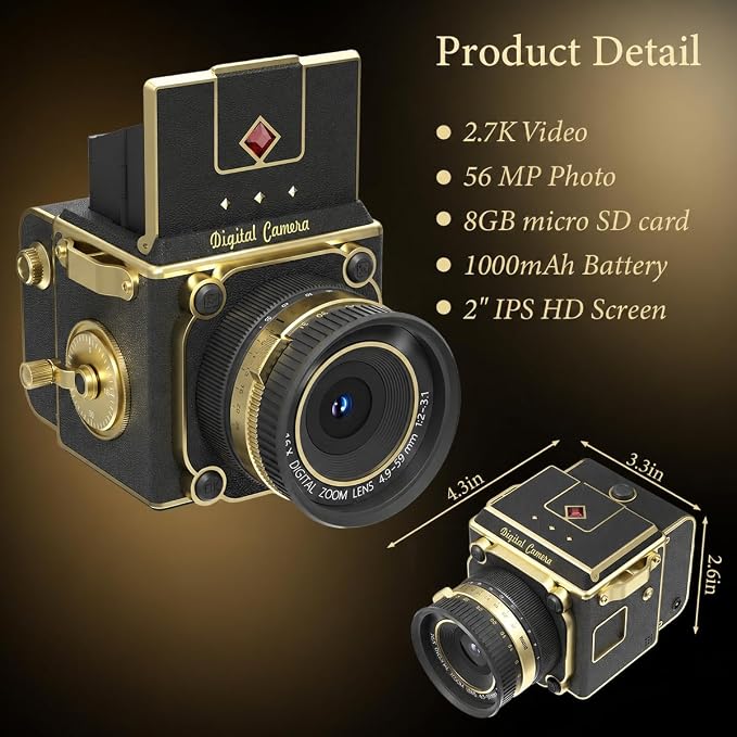 Cámara digital vintage compacta con video 2.7K y 56MP miniatura 8