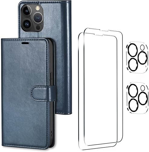 Funda Uluck para iPhone 14 Pro Max con tarjetero y tarjetero, funda de piel sintética con bloqueo RFID, funda magnética con 2 pantallas y 2