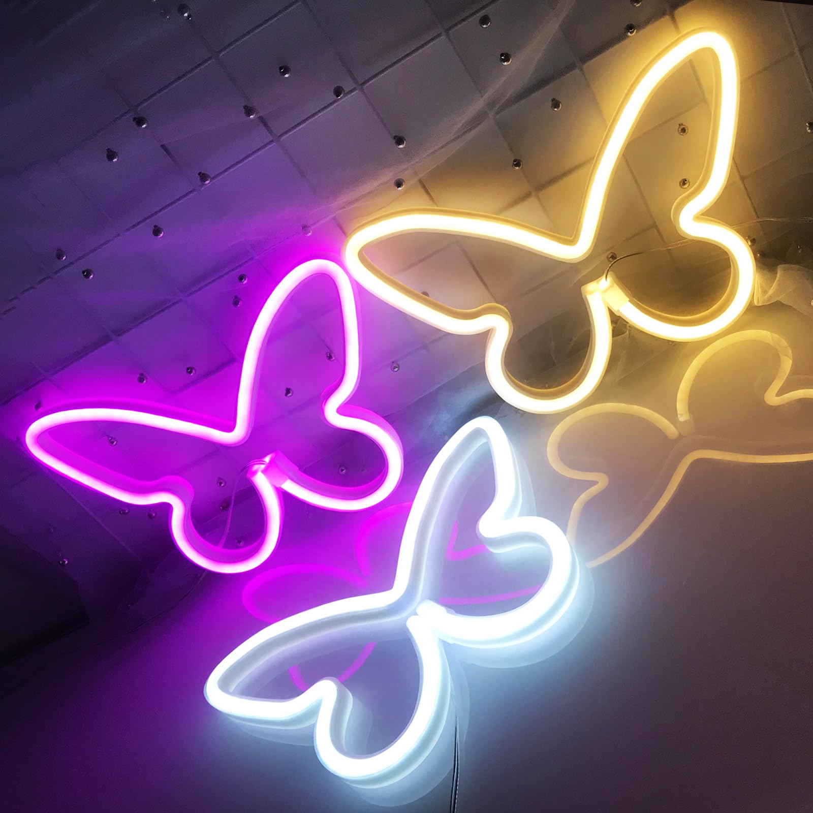 Butterfly Shape LED Neon Wedding Party Decoration Bar Games Room Ambiance Decoration Multi-Color Collocation Choice USB/Battery Dual Use — image 1