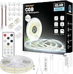 Wefomey COB LED Strip Light White, Dimmable 2700K-6500K High Density 6080LEDs 24V Flexible LED Tape Light with Remote and APP Control, for Under Cabinet Bedroom Kitchen DIY Lighting,1 Rolls of 10M