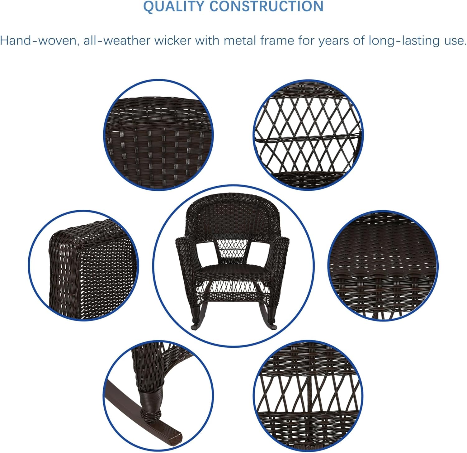 Jeco Set of 2 Wicker Rocker Chairs, Espresso