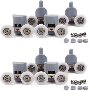 Shower Door Wheels, Lance Home 8Pcs Double Twin Top / Bottom Shower Door Rollers / Runners / Pulleys / Wheels Bathroom Replacement Parts 25mm Diameter