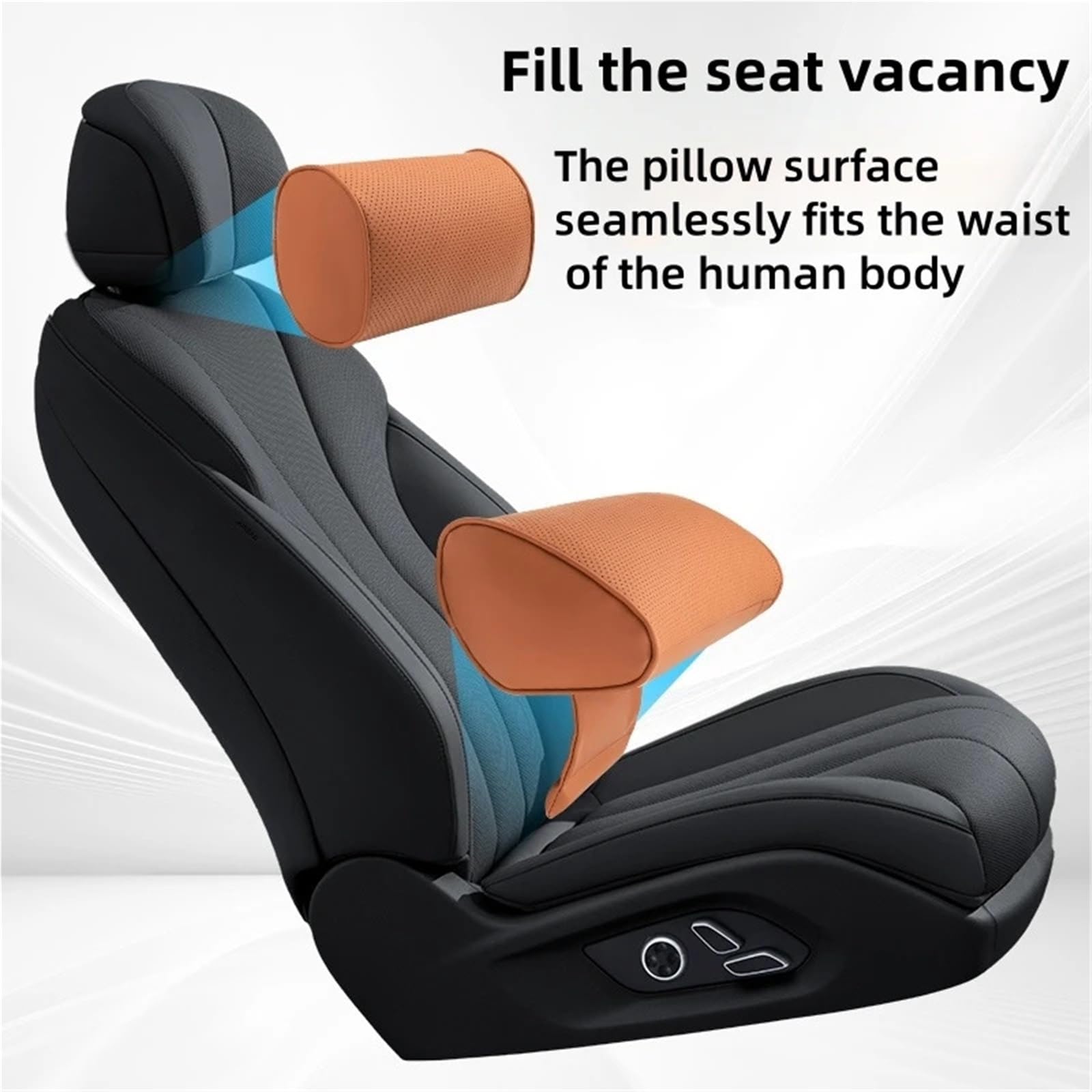 Headrest For Car Seat Reposacabezas y juego lumbar coche, almohada cuero para el cuello, almohada soporte para la cintura coche Anti-Fatigue Lumbar Cushion(Black Pillow)