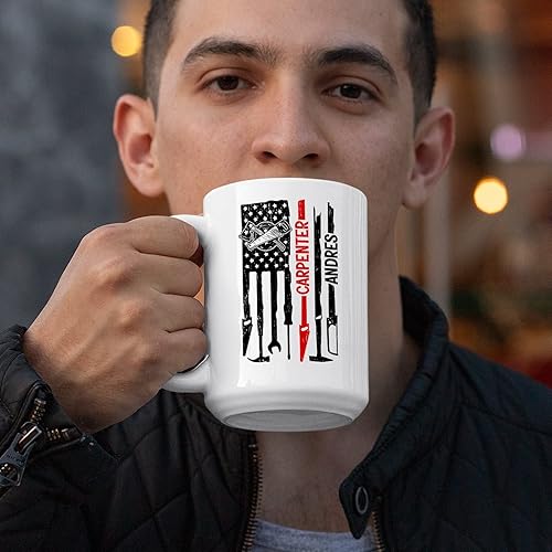 Miniatura 9 de Taza personalizada de carpintero por hora, taza de té de madera con herramientas de carpintero, regalos con nombre personalizado para contratistas,