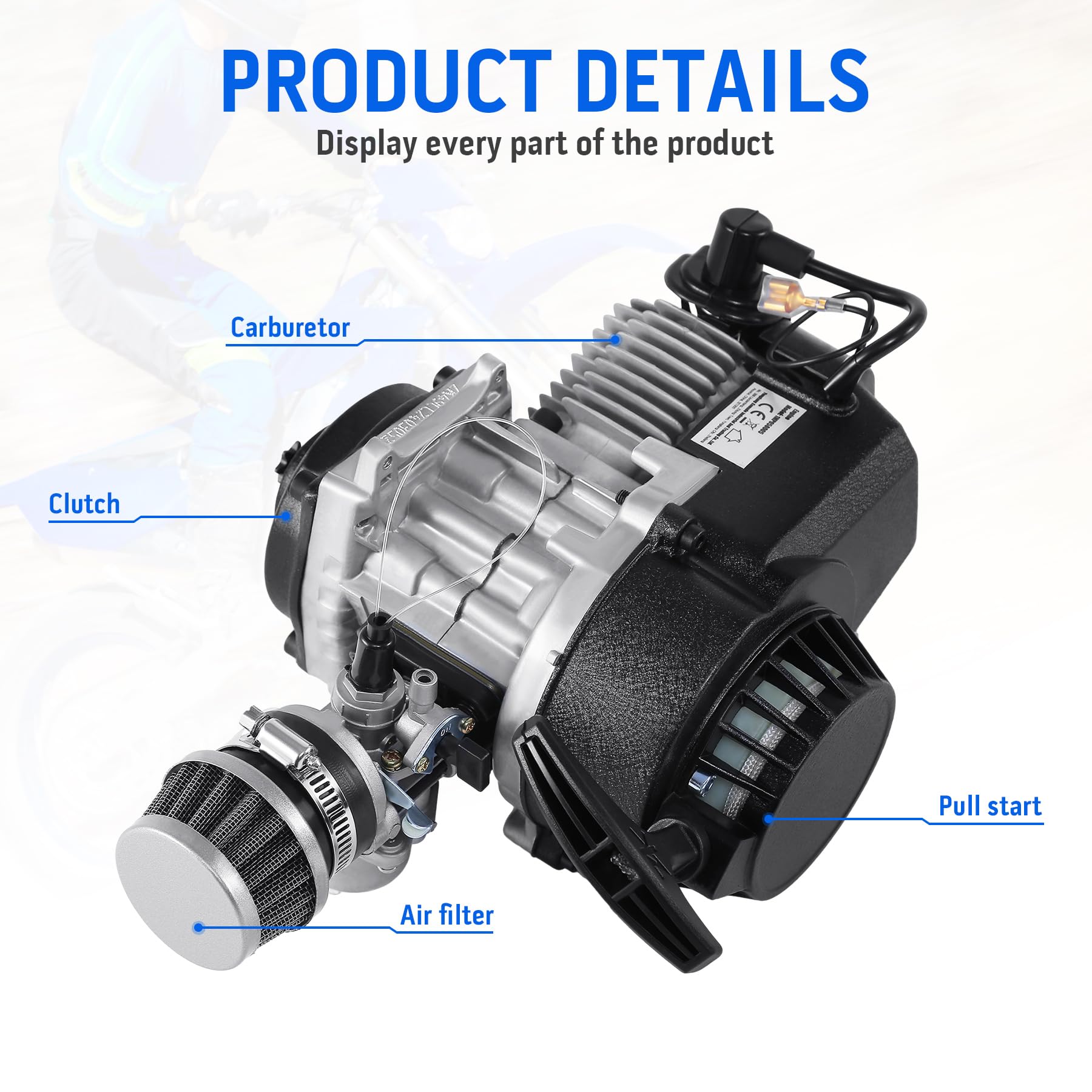 Samger 49CC 2 Stroke Mini Moto Engine Carb Pullstart Carb Carb Filtro aria Head Mini Motore per ATV Dirt Bike Quad Pocket Bike
