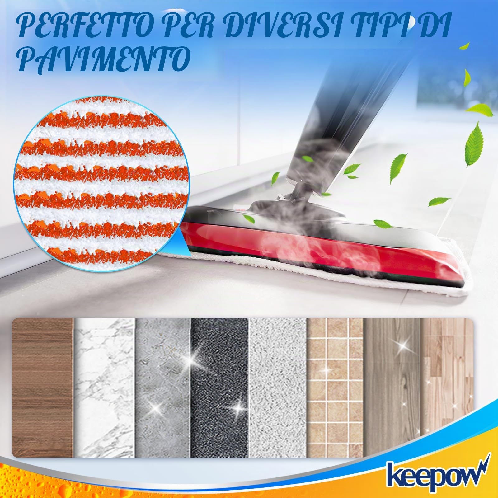 KEEPOW Steam PLUS XXL, 8 pezzi di ricambio per pulitore a vapore Steam Plus, rivestimento di ricambio lavabile per pulitore a vapore Steam XXL – con strisce resistenti