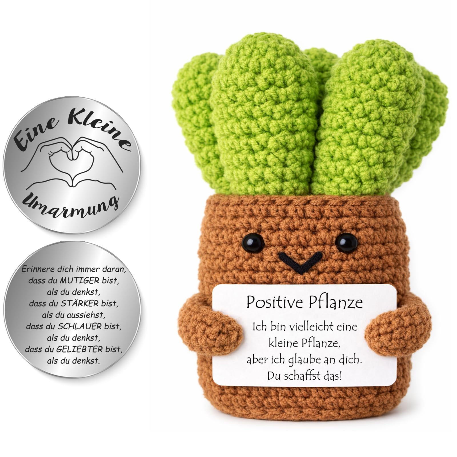 Tixlux Pocket Hug Positive Pflanze, Kreative Strickwolle Pflanze Puppe und Kleine Umarmung Glücksbringer, Mutmacher Geschenk, Gute Besserung Geschenk, Einschulung Geschenk