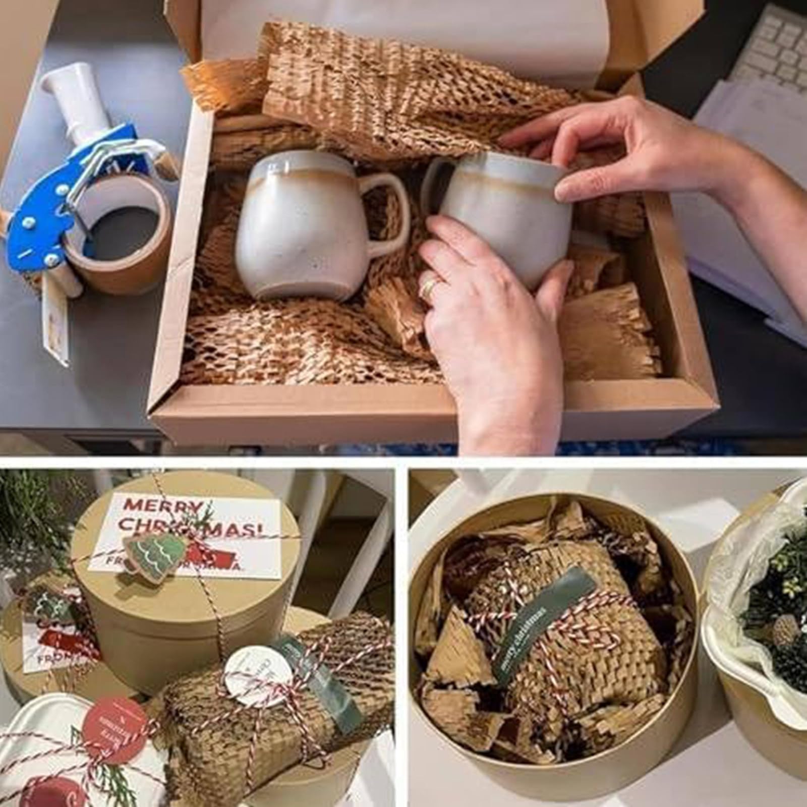 Wabenverpackungspapier-Spenderrolle für schützende Polsterfolie, ideal für Verpackungen und Versand von kleinen Unternehmen, 100 % recycelbares und umweltfreundliches Material