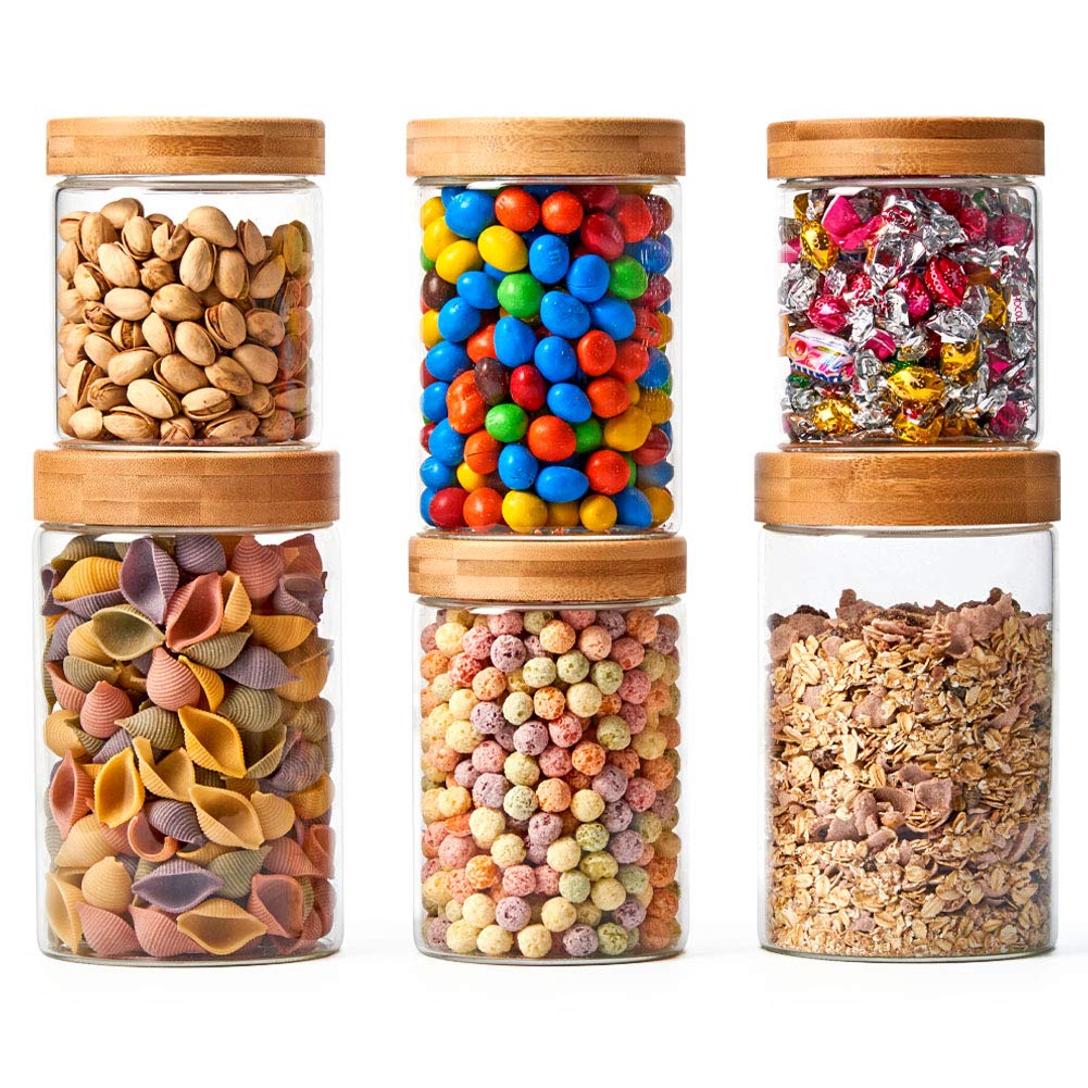 Buy EZOWare 6 Piece Airtight Clear Glass Jars, Kitchen Storage Canister Set with Natural Bamboo