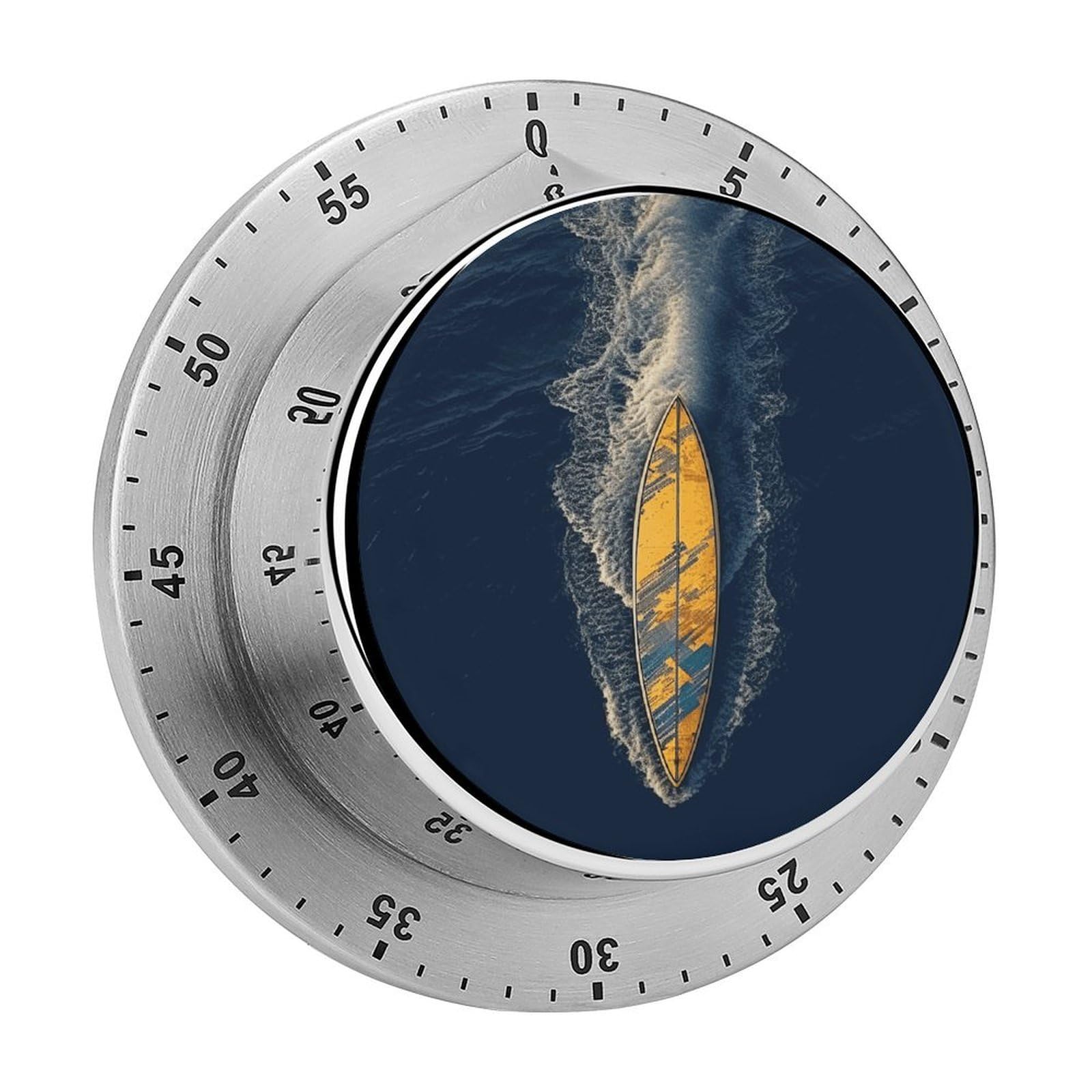60 Minute Wind Up Timer, Visual Mechanical Timer with Loud Alarm, Surfboard Kitchen Timers for Cooking - No Batteries Required - Magnetic Backing, Exquisite Stainless Steel Body