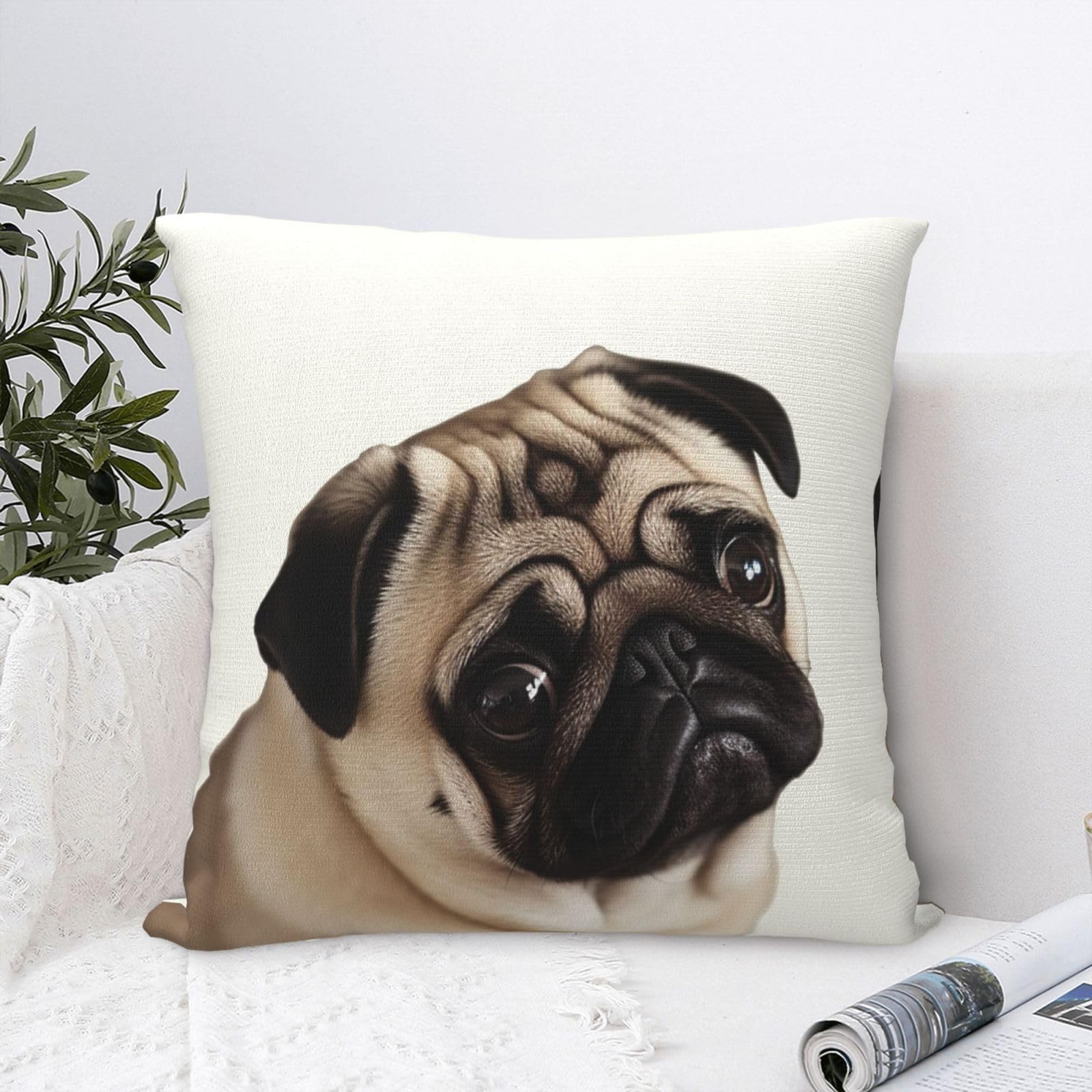FodPand Luxury Velvet Throw Pillow Covers 18"x18" Super Soft Decorative Pillow Cases - Pug Dog Pillowcases Modern Lumbar Cushion Cases for Couch Sofa Bed Pillow Shams