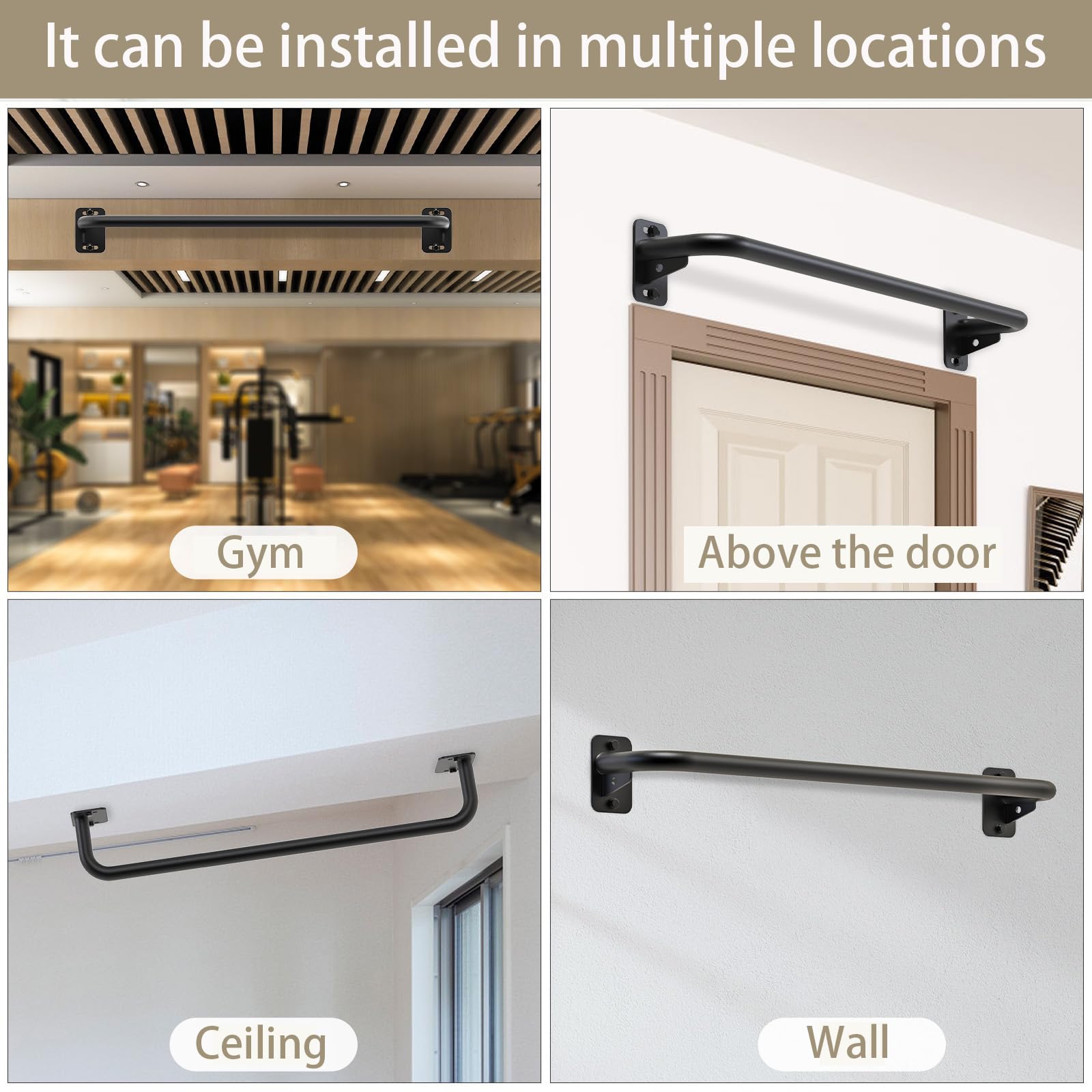 BeneLabel Klimmzugstange Wandmontage, Pull Up Bar Decke Fitness Krafttraining Klimmzug Stange für Erwachsene/Teenager Oberkörpertraining mit Karabiner & Hardware
