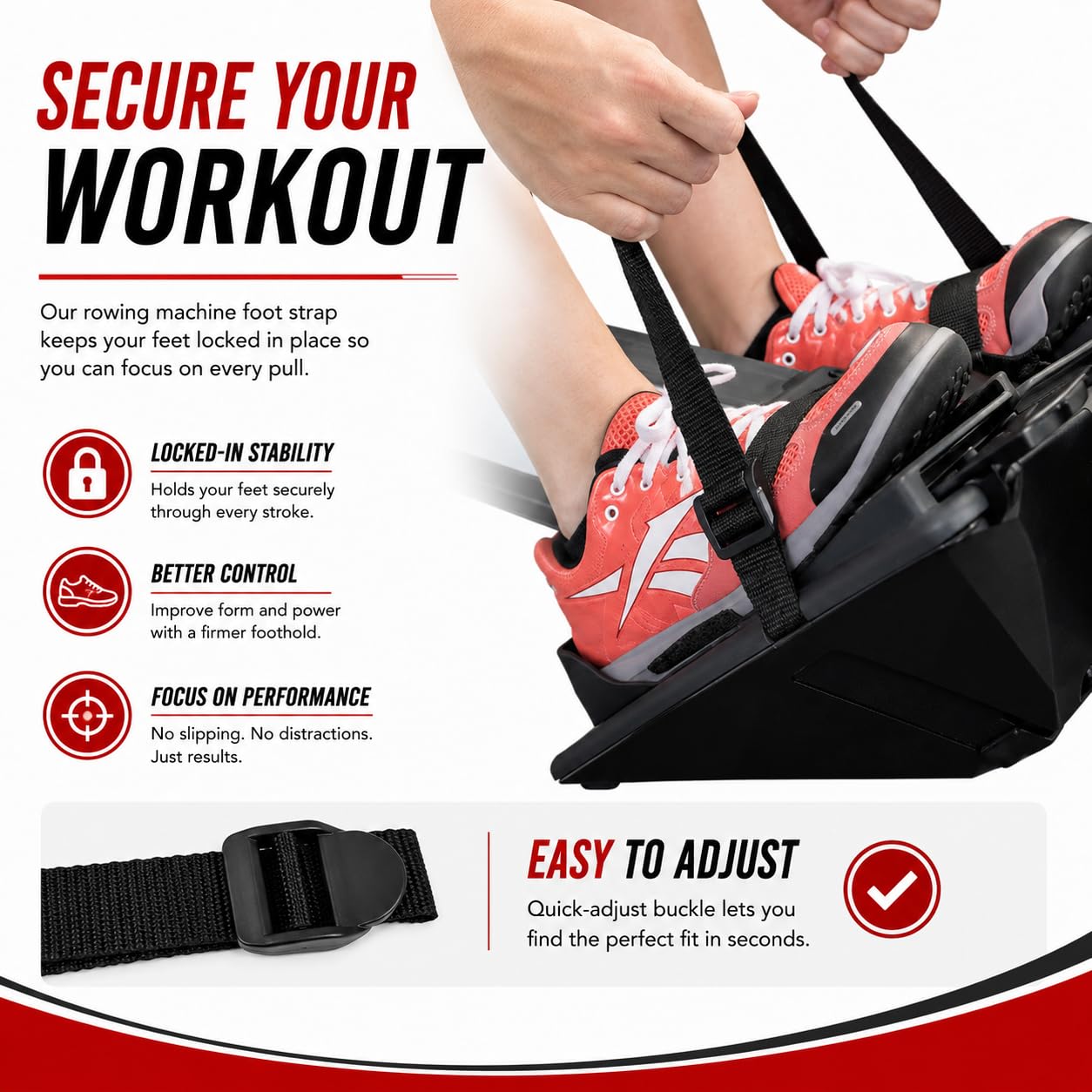 TreadLife Fitness Cinghie di ricambio per vogatore Concept 2 Rower | Confezione da 1 o 2