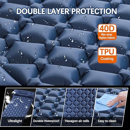 Miniatura 3 de RealPero Almohadilla inflable para dormir  Ultraligera extra ancha con bomba de pie de almohada impermeable portátil para exteriores camping