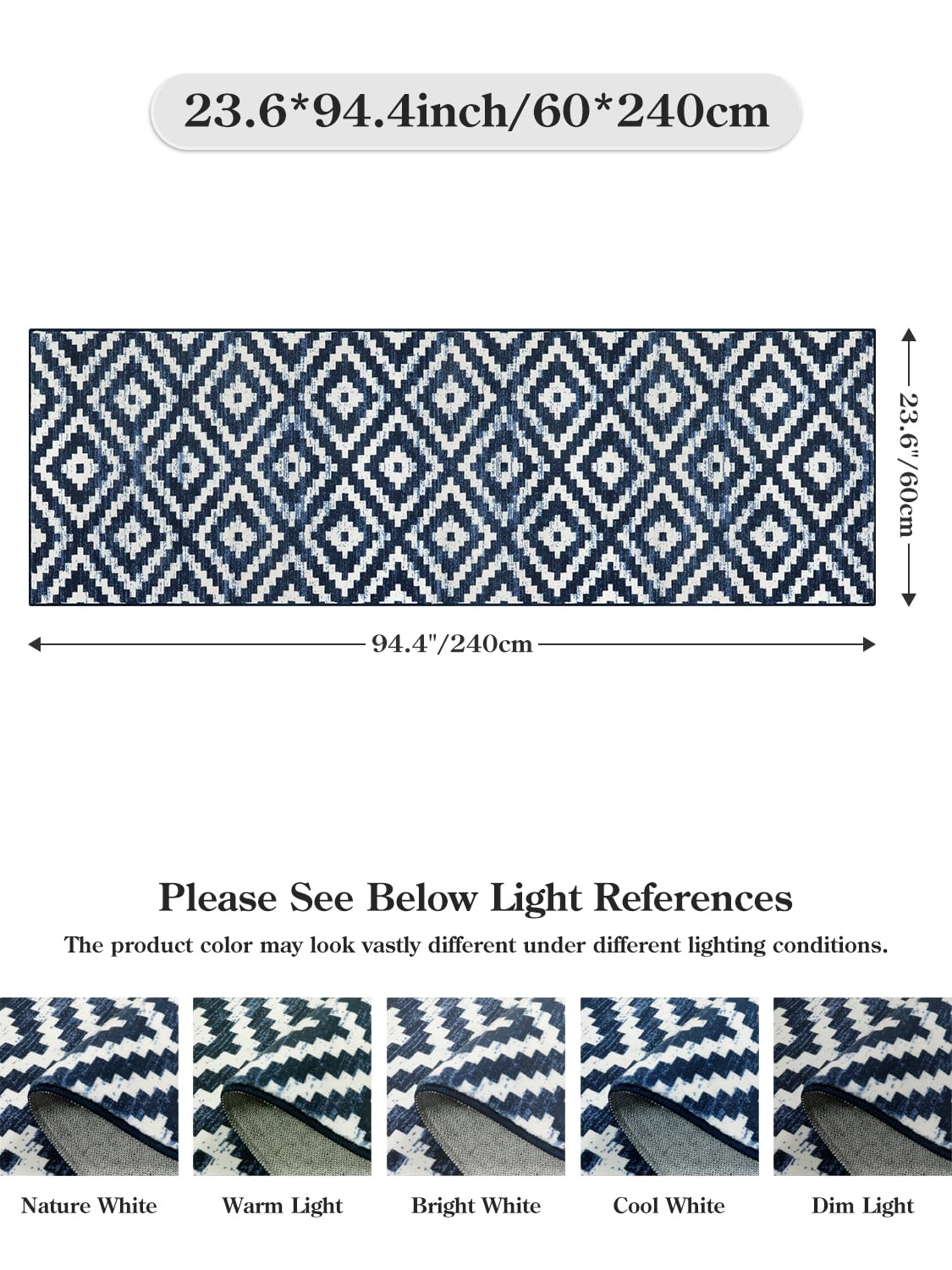 Lahome Runner Rugs for Hallway 2x8, Kitchen Runner Rugs Non Skid Washable, Moroccan Geometric Printed Non Shedding Printed Indoor Throw Carpet Runner for Entryway Bathroom Laundry, Blue