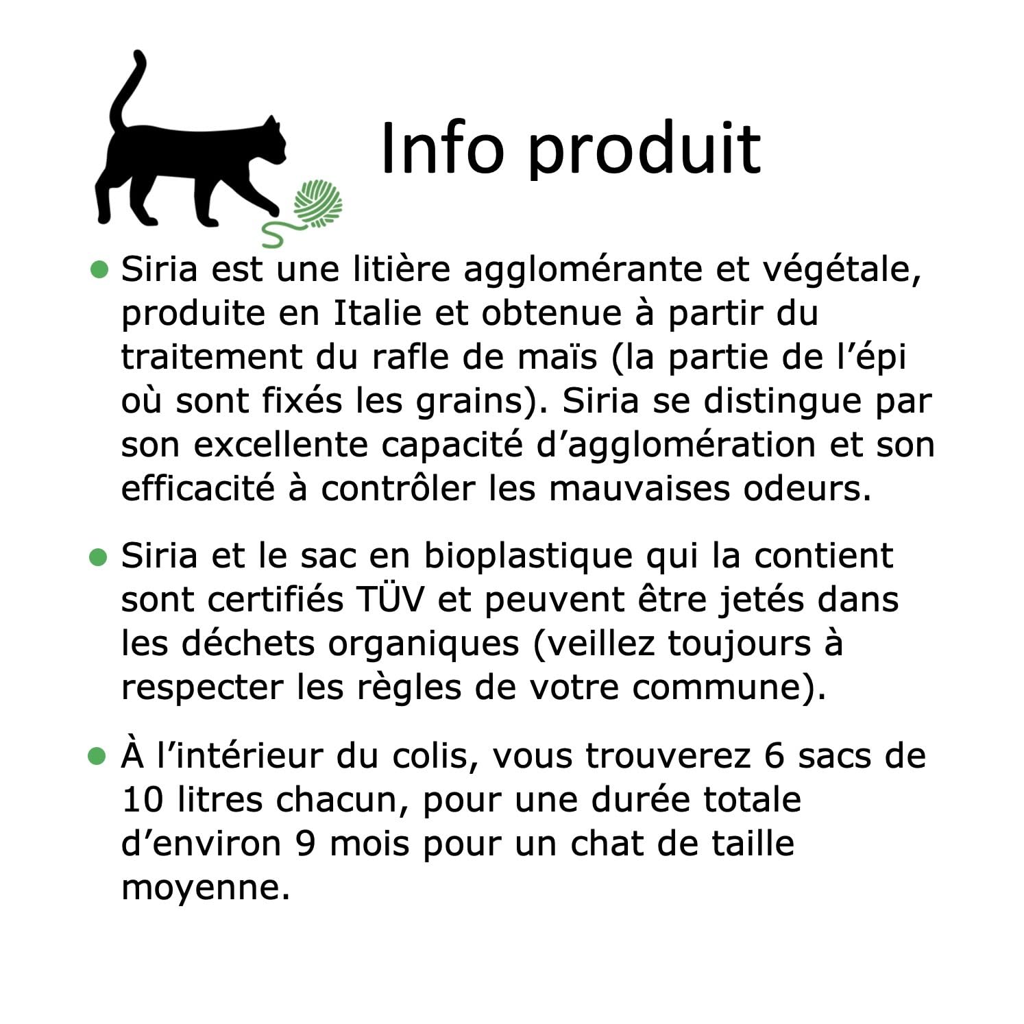 Siria 60L-Litière pour Chats Végétale et Agglomérante-Lot 6 Sacs de 10 litres