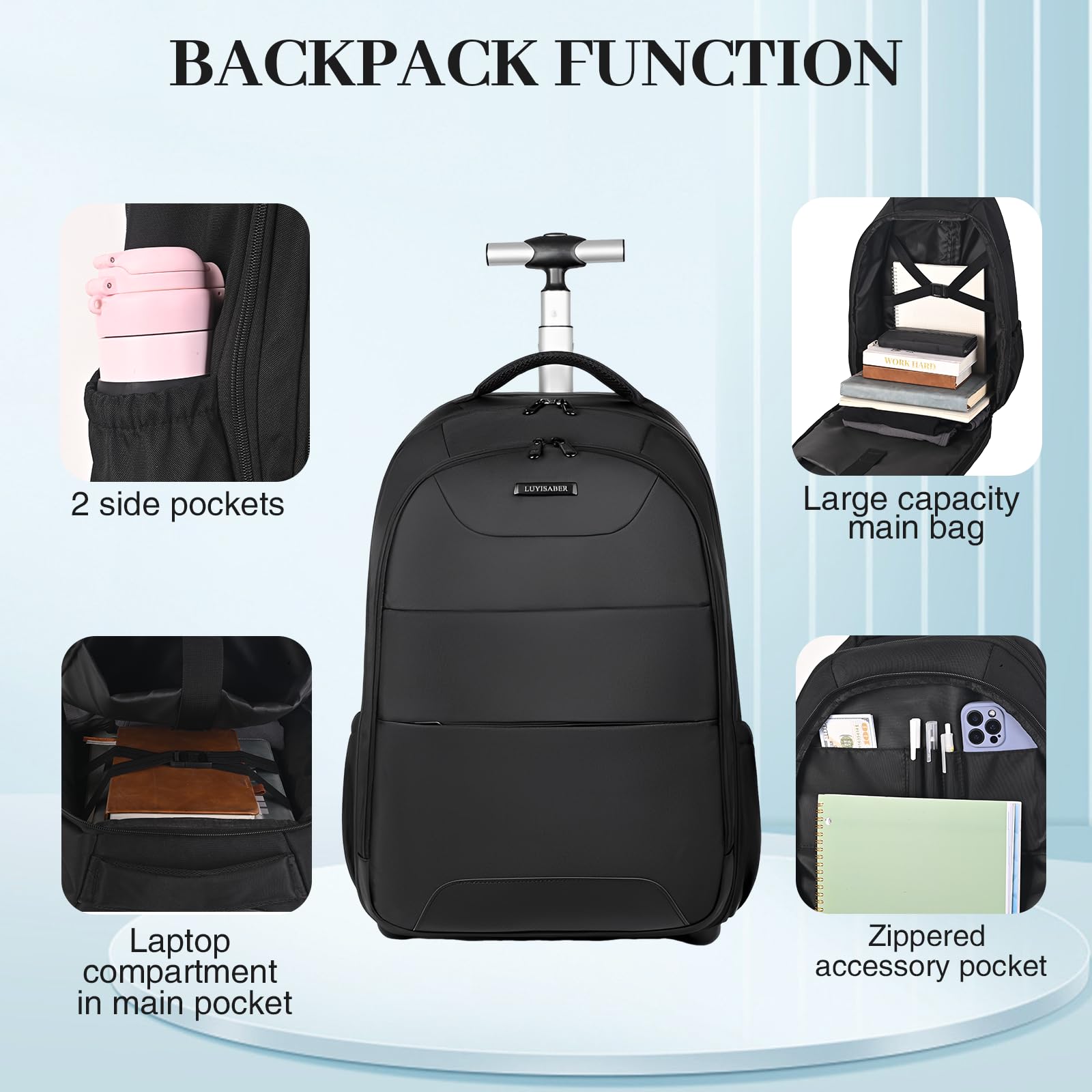 Hivexagon 32-Zoll-Rollrucksack, Rollrucksack, bequem, lässig, langlebig und mühelos zum Tragen von Laptops, Büchern und Dokumenten, versteckte Schultergurte, für Geschäftsreisen