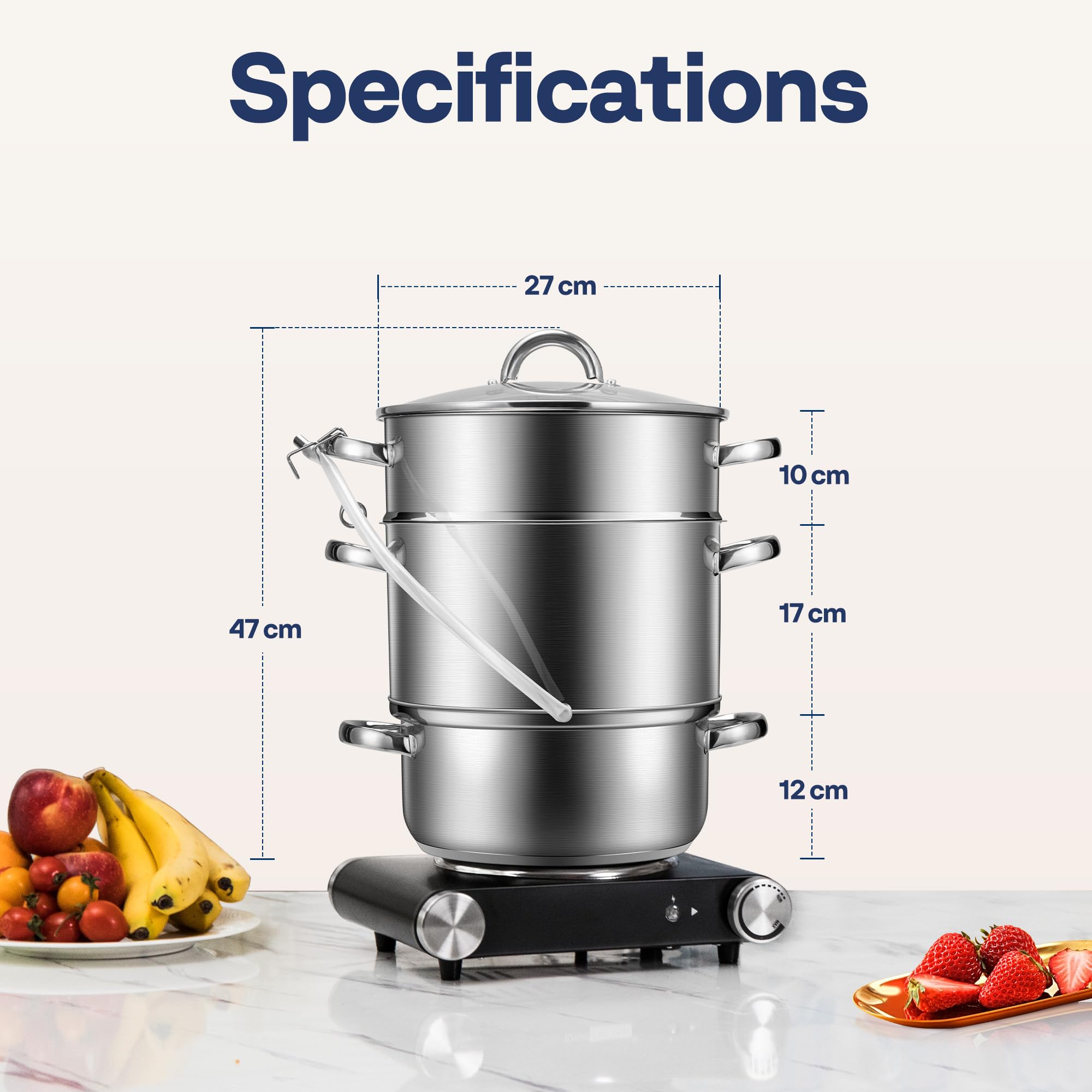 VIVOHOME Stal nierdzewna Sokowirówka Parowar Wyciskarka Sok Owoce Warzywa Parowar 10L z pokrywką ze szkła hartowanego 2 węże zacisk uchwyty pętli | 11 Qt Garnek do gotowania na parze z pokrywką ze szkła hartowanego, 2 węże, zacisk, uchwyty pętli
