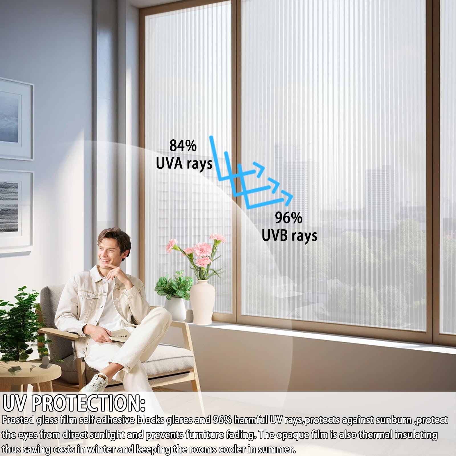 Glass Window Film 60 x 240 cm Nieprzezroczysta, Matowa, Blokująca Promienie Uv, Zdejmowalna, Przylegająca Elektrostatycznie, Folia Na Szkło Matowe Na Okna, Changhong 2