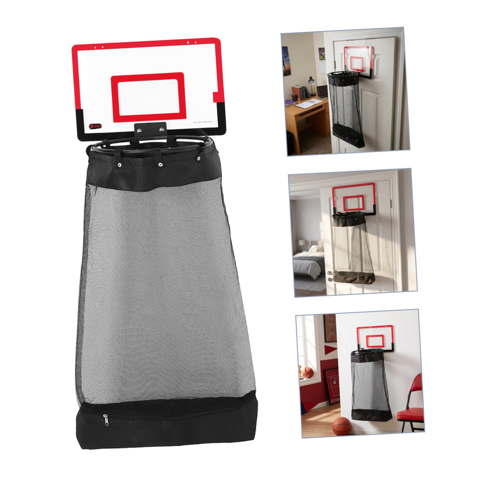 VALICLUD Cesto Porta Biancheria Rete in Plastica da Basket a Forma di Cerchio Rosso con Chiusura a Cerniera Ganci e Bordo Arrotondato per Stanza