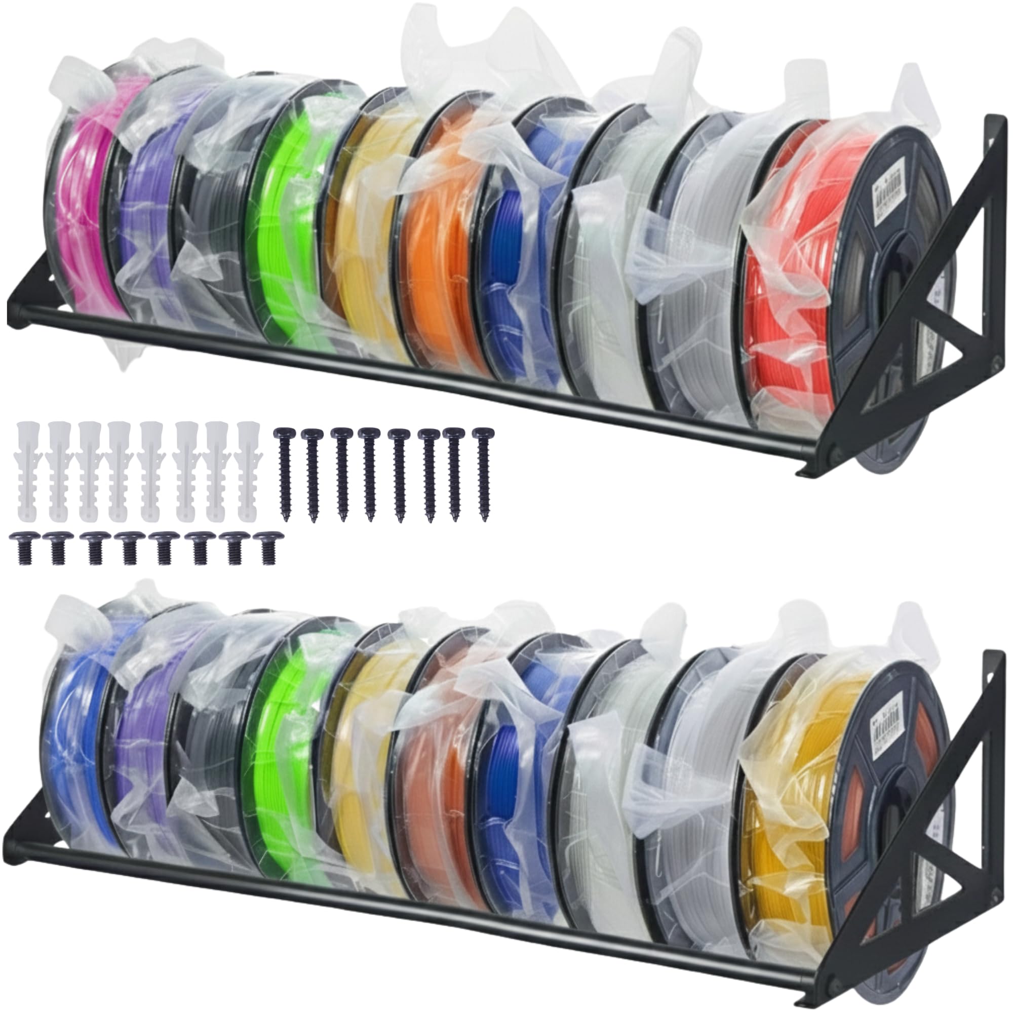 2 Pack 3D Printer Filament Storage Rack, Filament Rack Wall Mount, 3D Filament Storage Shelf, Filament Spool Holder for 3D Printer Rolls, Heavy Duty Metal Organizer for 3D Printing Studio