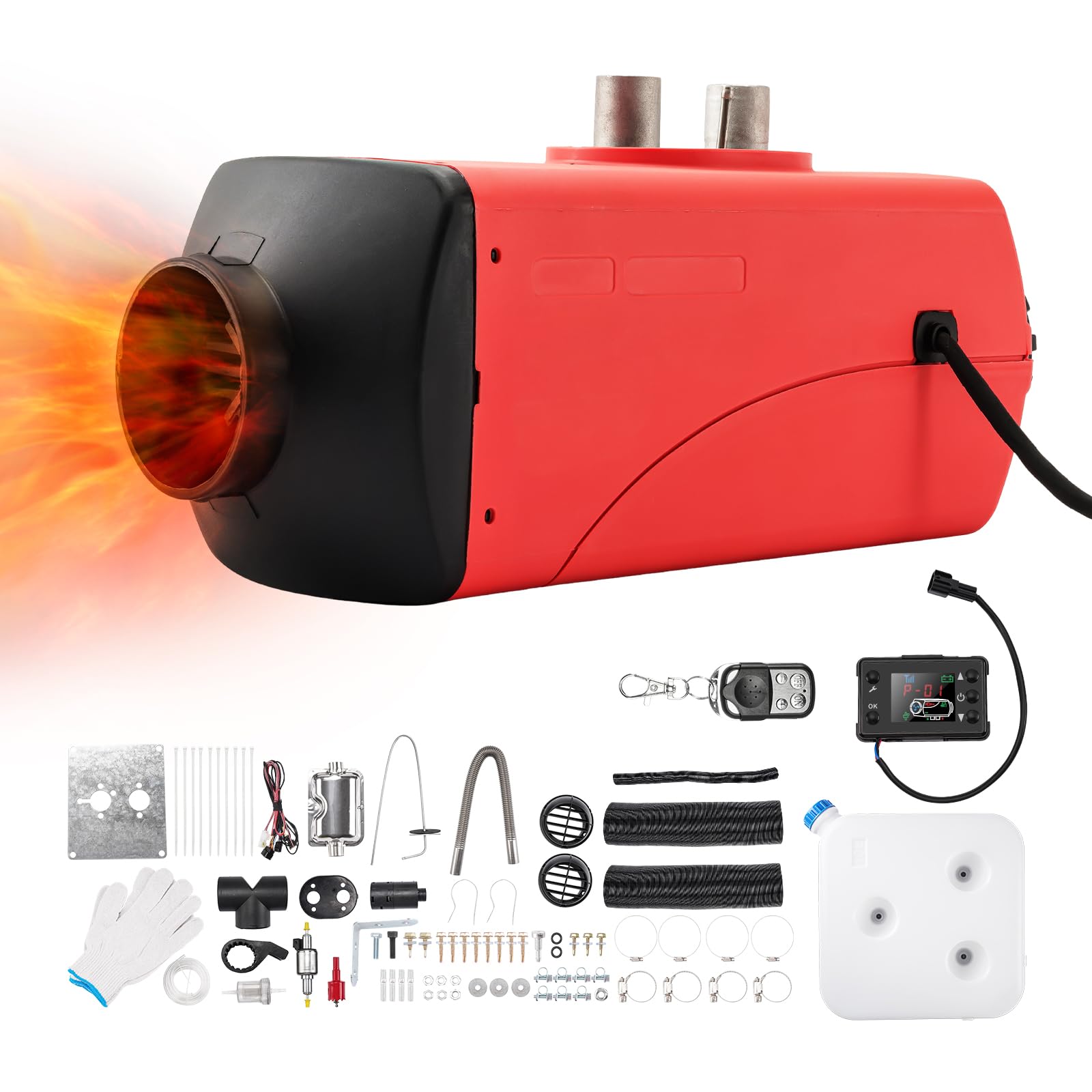12V 5KW Air Diesel Heater, zestaw ogrzewania postojowego z tłumikiem LCD Wyświetlacz Zdalne sterowanie, Nocne ogrzewanie Diesel Ciche dla samochodów Przyczepy kempingowe Ciężarówki Łodzie Autobusy