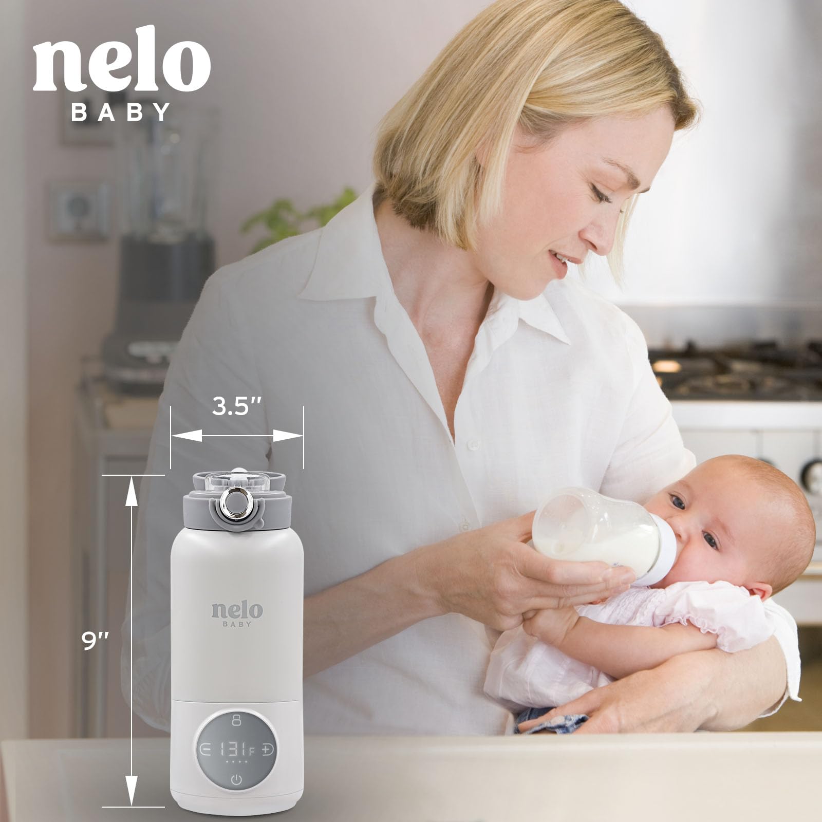 NELO Calentador de leche portátil con gran capacidad de 16 onzas, carga rápida, sin cable, leche materna instantánea, fórmula o calentador de agua, visualización de temperatura en tiempo real,