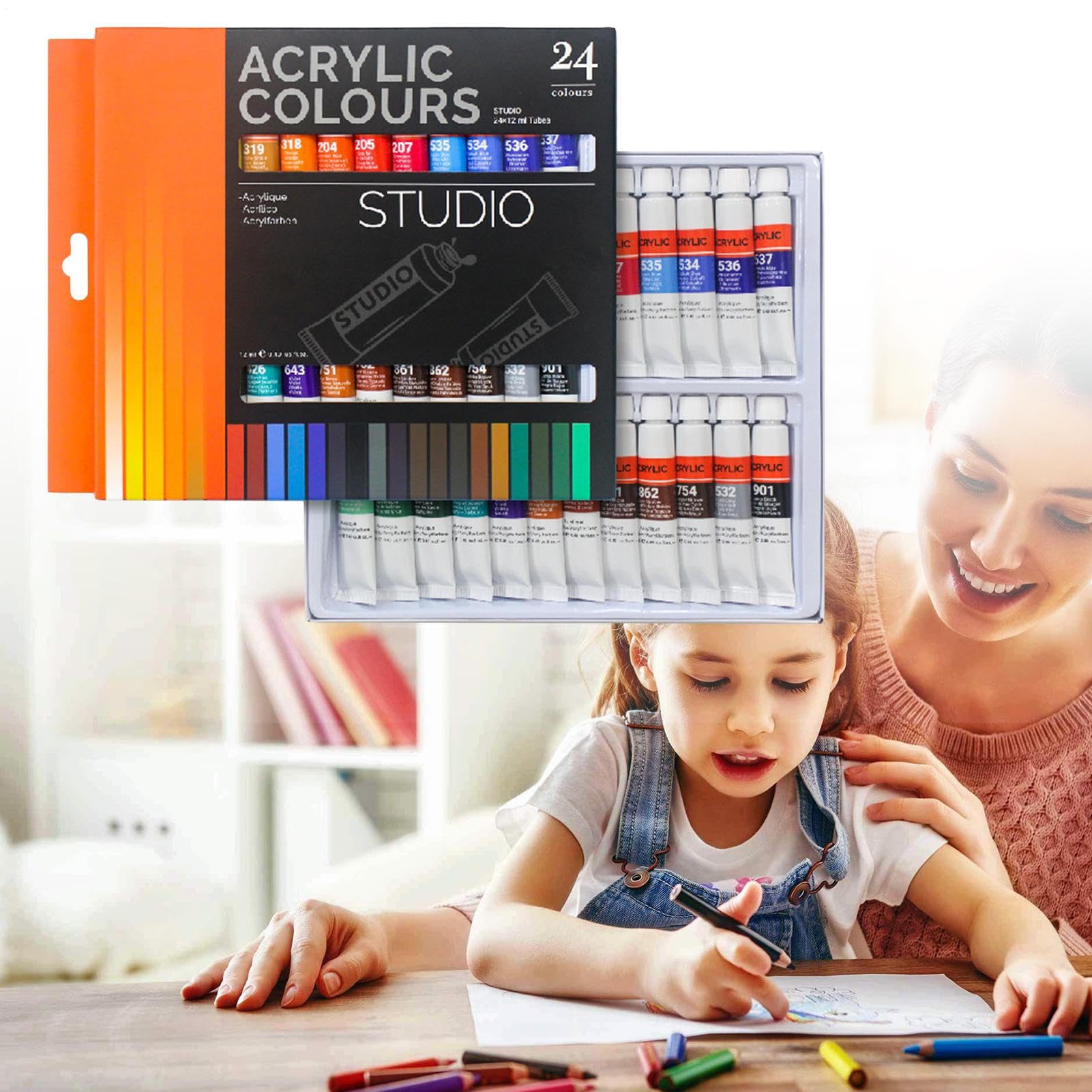 Farby Akrylowe Wodoodporne Przybory Artystyczne Z Bogatymi Pigmentami | 24 Kolory Farb Artystycznych Zestaw Farb Akrylowych dla Dzieci i Początkujących na Kamieniach Drewnie Ceramice Tkaninach