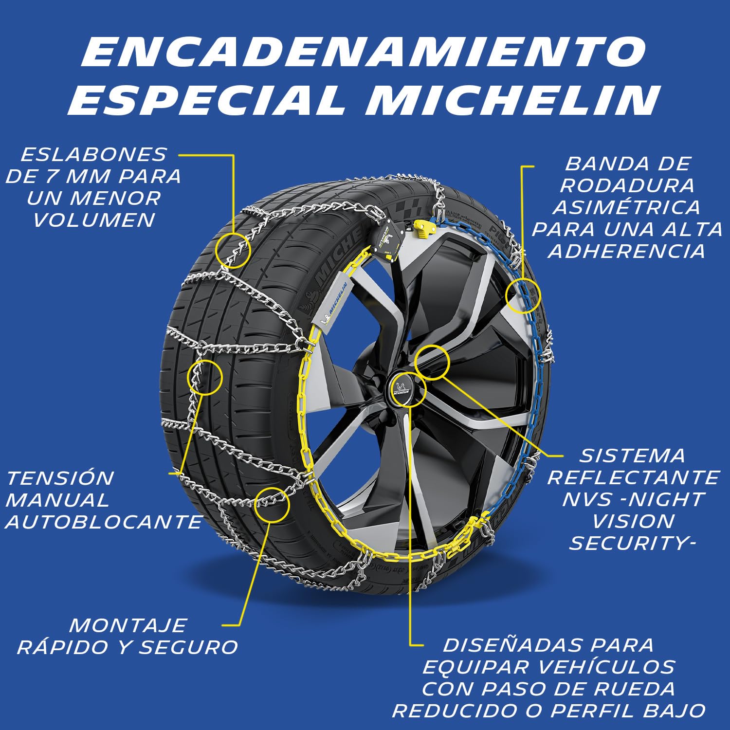 MICHELIN EXTREM GRIP, Cadenas de nieve metálicas 7 mm, tensión automática, N°90