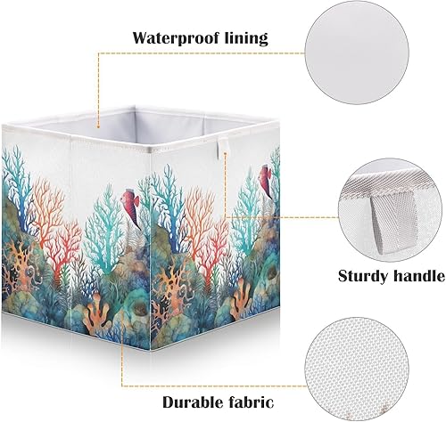 Miniatura 4 de Kigai Cubo de almacenamiento de coral marino, cubos de almacenamiento plegables de tela de 11 x 11 x 11 pulgadas, canastas de almacenamiento