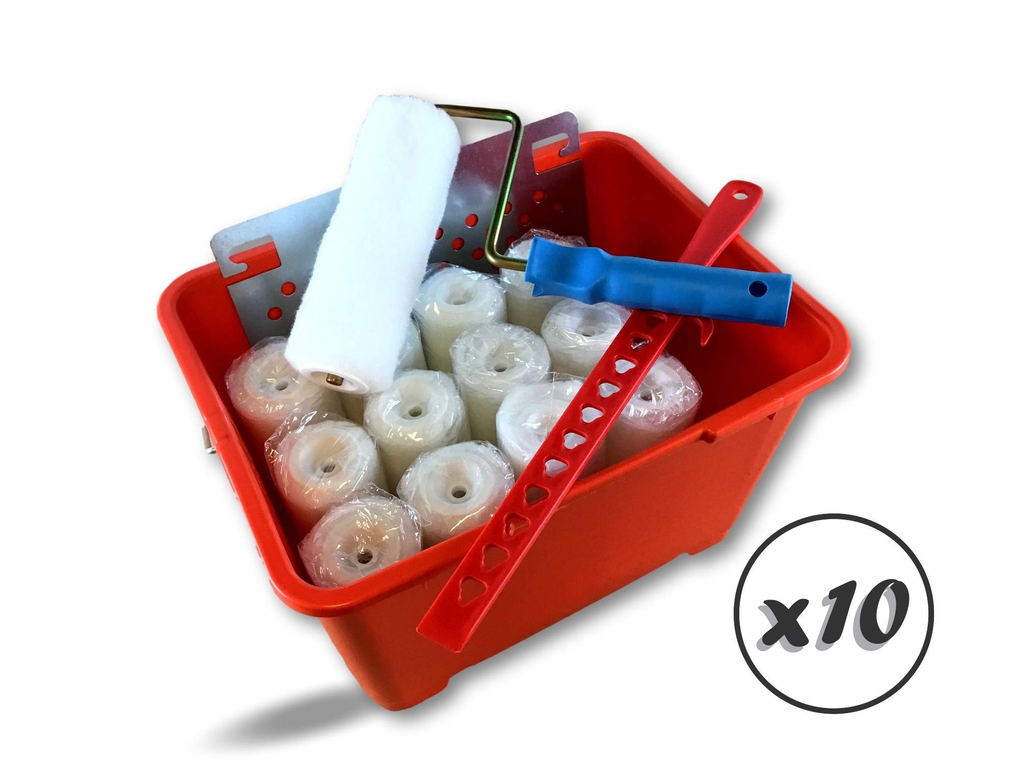 Kompletny zestaw do malowania | Zestaw 10 | 13 rolek poliestrowych z krótkim włosiem | Ø otworu 8 mm | Krótka rama | wiadro 14 L | Mikser wiszący | Siatka stalowa ocynkowana | Kibros SO1412Bx10