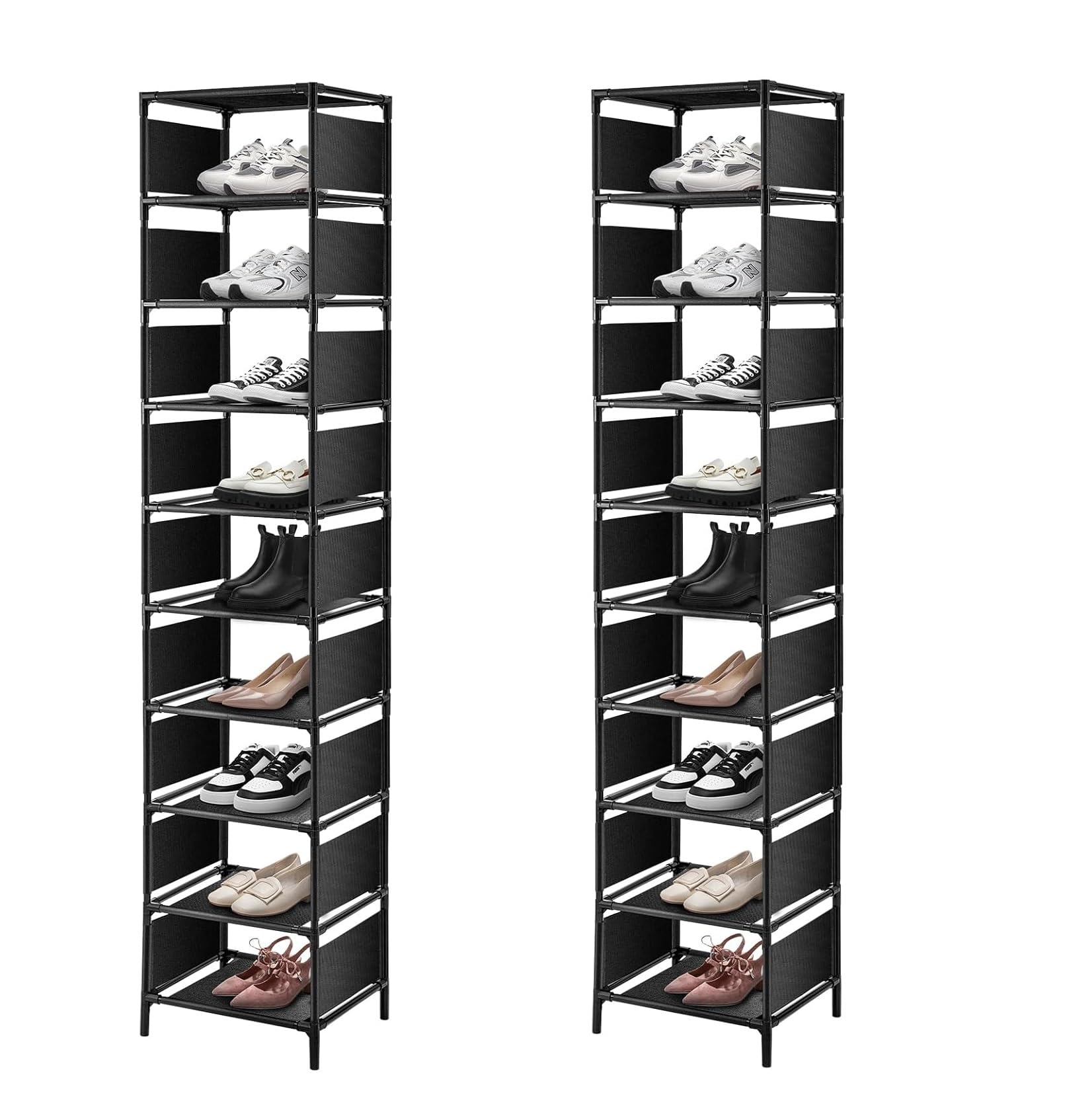 Fernvale Black 10-Tier Narrow Shoe Rack — Tall Metal Shoe Storage Rack For 10 Pairs, Adjustable Shoe Organiser Shelf, Space-Saving Shoe Slots For Bedroom, Entryway, Hallway, Dorm Room & Cloakroom (2)