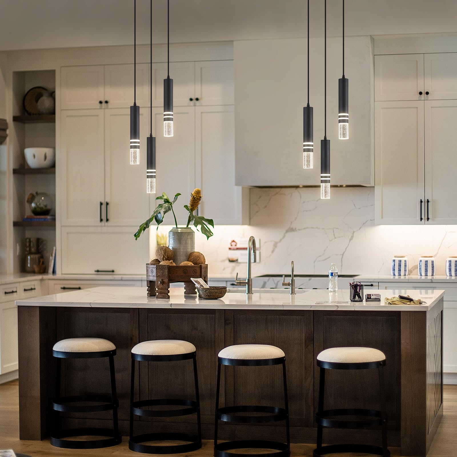 Moderno cristal colgante luz led negro colgante luz mini cocina isla suspensión iluminación para el dormitorio, el comedor y la Sala de estar (3-luz)