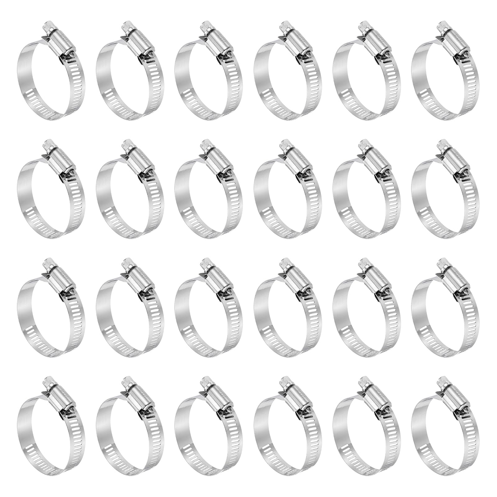 sourcing map 25 Pcs Hose Clamp 1-1/16"-2" (27-51mm) 304 Stainless Steel Adjustable Worm Gear Hose Clamp Assortment Kit for Fuel Line Pipe Plumbing Automotive Tube Mechanical