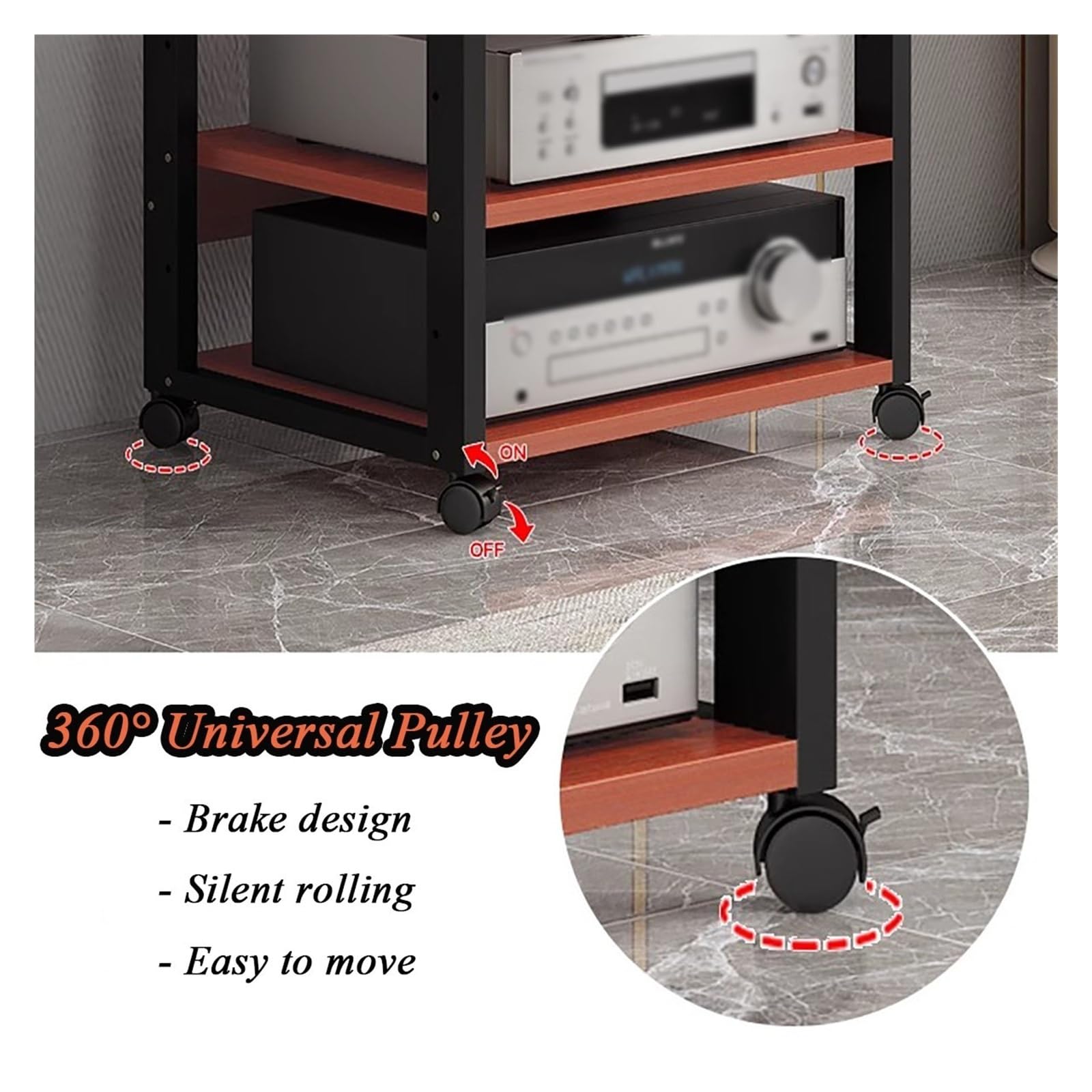 Générique Meuble Chaine HiFi Support Multimédia AV À 7 Niveaux avec roulettes, Console De Composants Audio-vidéo avec Étagères De Rangement Ouvertes, Centre Multimédia(Red)