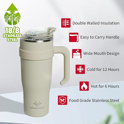 Miniatura 2 de Vasos aislados de 40 onzas con asa y pajita, vaso reutilizable para café helado con tapa, taza de café de viaje para bebidas frías y calientes,