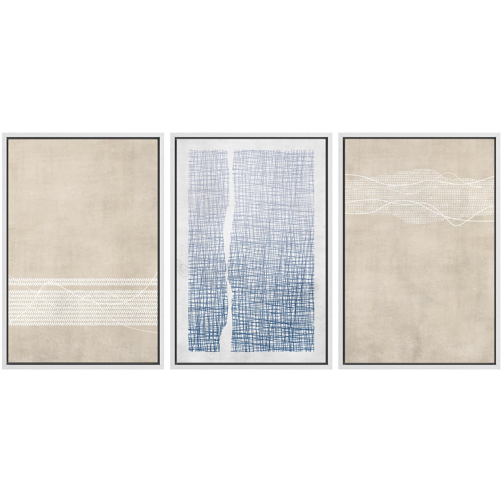 SIGNWIN Framed Canvas Print Wall Art Set Blue White Grunge Geometric Pattern Abstract Shapes Cozy Neutral Decorative Contemporary Minimal for Living Room, Bedroom, Office - 24"x36"x3 Natural — view 118