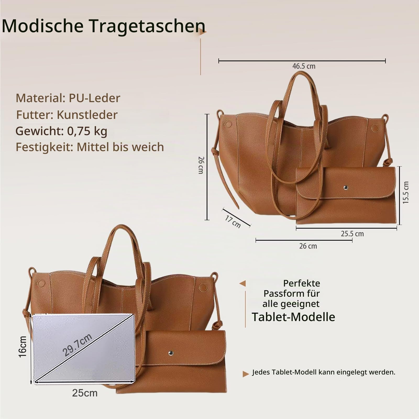 Damen Handtasche Flügeltasche Cyme Rindsleder Schultertaschen Eimer Taschen Elegant Tote Beutel Große Kapazität Tragetasche Henkeltaschen 2pcs für Reise Arbeit Shopper Alltag Braun L